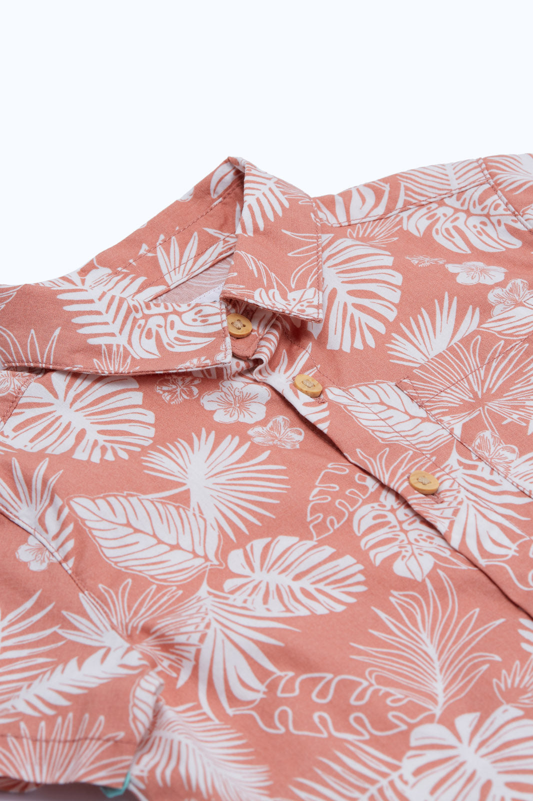 Redtag-Boys-Coral-Leave-Print-Woven-Shirt-And-Shorts-2-Pcs-Set-Set-Category:Sets,-Colour:Orange,-Deals:New-In,-Dept:Boys,-Filter:Infant-Boys-(3-to-24-Mths),-H1:KWR,-H2:INB,-H3:SET,-H4:CAE,-INB-Sets,-New-In-INB-APL,-Non-Sale,-Packs,-S23B,-Season:S23B,-Section:Boys-(0-to-14Yrs),-Set:Set-of-2-Infant-Boys-3 to 24 Months
