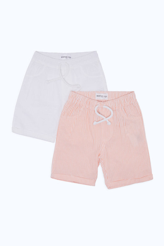 Redtag-Boys-Coral/White-2-Pack-Pack-Searsucker-Trs-Shorts-Category:Shorts,-Colour:Red,-Deals:New-In,-Dept:Boys,-Filter:Infant-Boys-(3-to-24-Mths),-H1:KWR,-H2:INB,-H3:TRS,-H4:SRT,-INB-Shorts,-New-In-INB-APL,-Non-Sale,-RMD,-S23C,-Season:S23C,-Section:Boys-(0-to-14Yrs)-Infant-Boys-3 to 24 Months