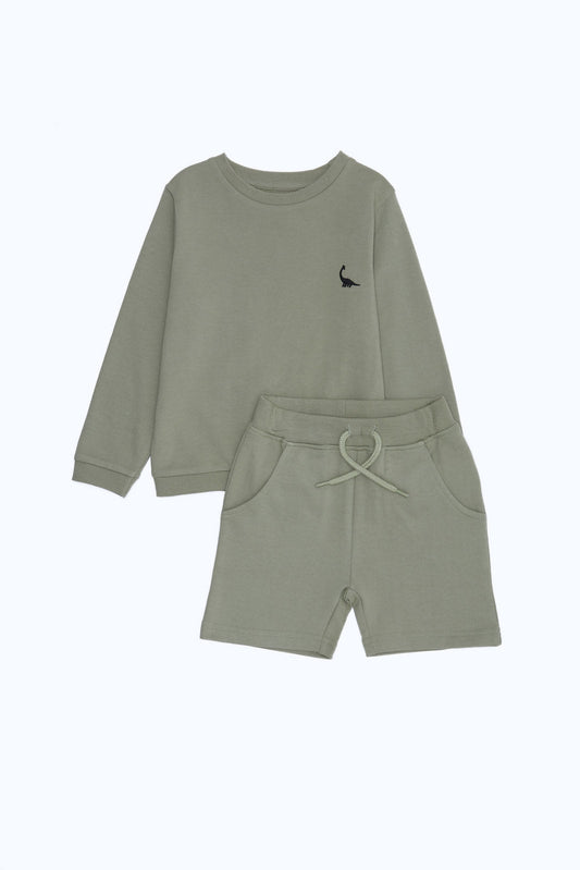 Redtag-Boys-Khaki-Sweatshirts-And-Shorts-Terry-Set-Category:Sets,-Colour:Green,-Deals:New-In,-Dept:Boys,-Filter:Infant-Boys-(3-to-24-Mths),-H1:KWR,-H2:INB,-H3:SET,-H4:CAE,-INB-Sets,-New-In-INB-APL,-Non-Sale,-S23B,-Season:S23B,-Section:Boys-(0-to-14Yrs),-Set:Set-of-2-Infant-Boys-3 to 24 Months