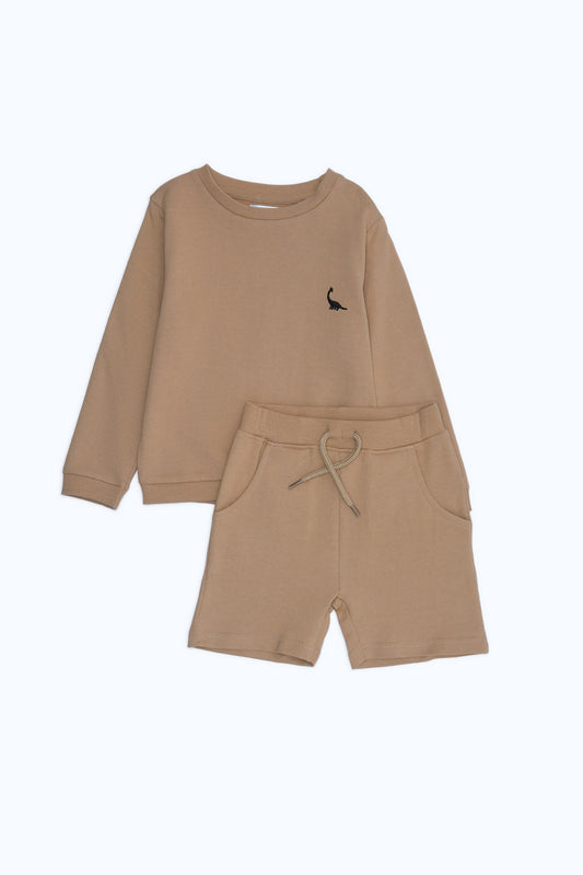 Redtag-Boys-Stone-Sweatshirts-And-Shorts-Terry-Set-Category:Sets,-Colour:Beige,-Deals:New-In,-Dept:Boys,-Filter:Infant-Boys-(3-to-24-Mths),-H1:KWR,-H2:INB,-H3:SET,-H4:CAE,-INB-Sets,-New-In-INB-APL,-Non-Sale,-S23B,-Season:S23B,-Section:Boys-(0-to-14Yrs),-Set:Set-of-2-Infant-Boys-3 to 24 Months