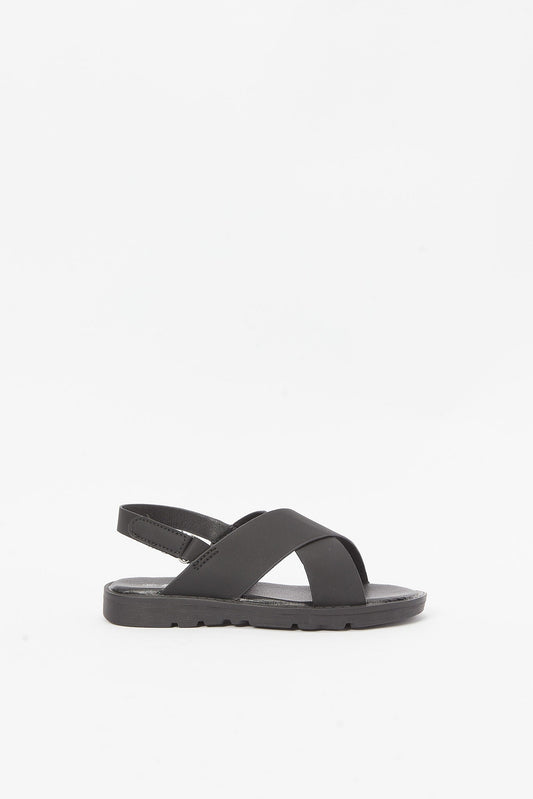 Redtag-Black-Criss-Cross-Comfort-Sandal-BSR-Sandals,-Category:Shoes,-Colour:Black,-Deals:New-In,-Filter:Boys-Footwear-(5-to-14-Yrs),-New-In-BSR-FOO,-Non-Sale,-RMD,-S23B,-Section:Boys-(0-to-14Yrs)-Senior-Boys-5 to 14 Years