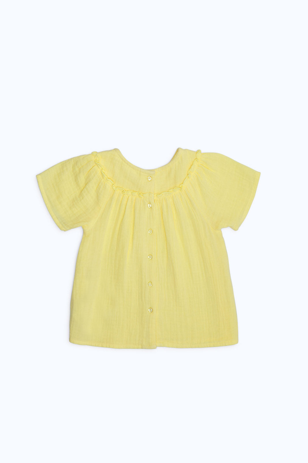 Redtag-Girls-Yellow-Solid-Blouse-Category:Blouses,-Colour:Yellow,-Deals:New-In,-Dept:Girls,-Filter:Infant-Girls-(3-to-24-Mths),-ING-Blouses,-New-In-ING-APL,-Non-Sale,-S23B,-Section:Girls-(0-to-14Yrs)-Infant-Girls-3 to 24 Months