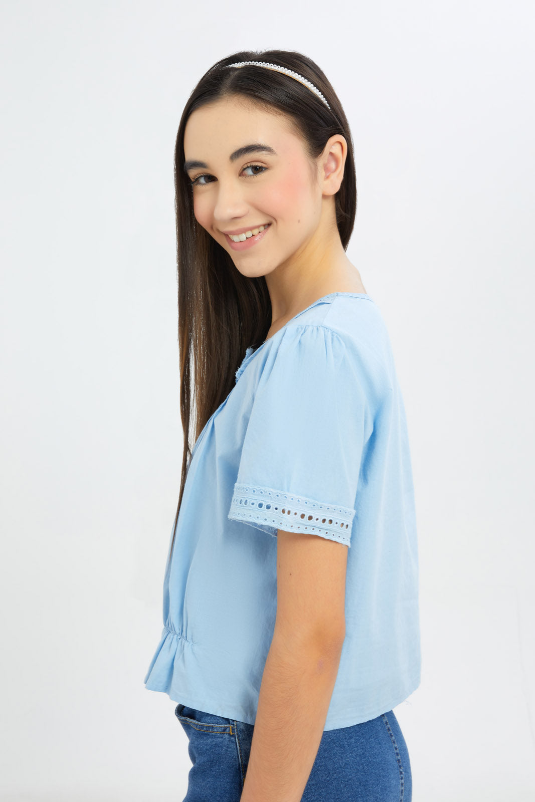 Redtag-Girls-Blue-Square-Neck-Crop-Top-Category:Blouses,-Colour:Blue,-Deals:New-In,-Dept:Girls,-Filter:Senior-Girls-(8-to-14-Yrs),-GSR-Blouses,-H1:KWR,-H2:GSR,-H3:BLO,-H4:CBL,-New-In-GSR-APL,-Non-Sale,-S23B,-Season:S23B,-Section:Girls-(0-to-14Yrs)-Senior-Girls-9 to 14 Years