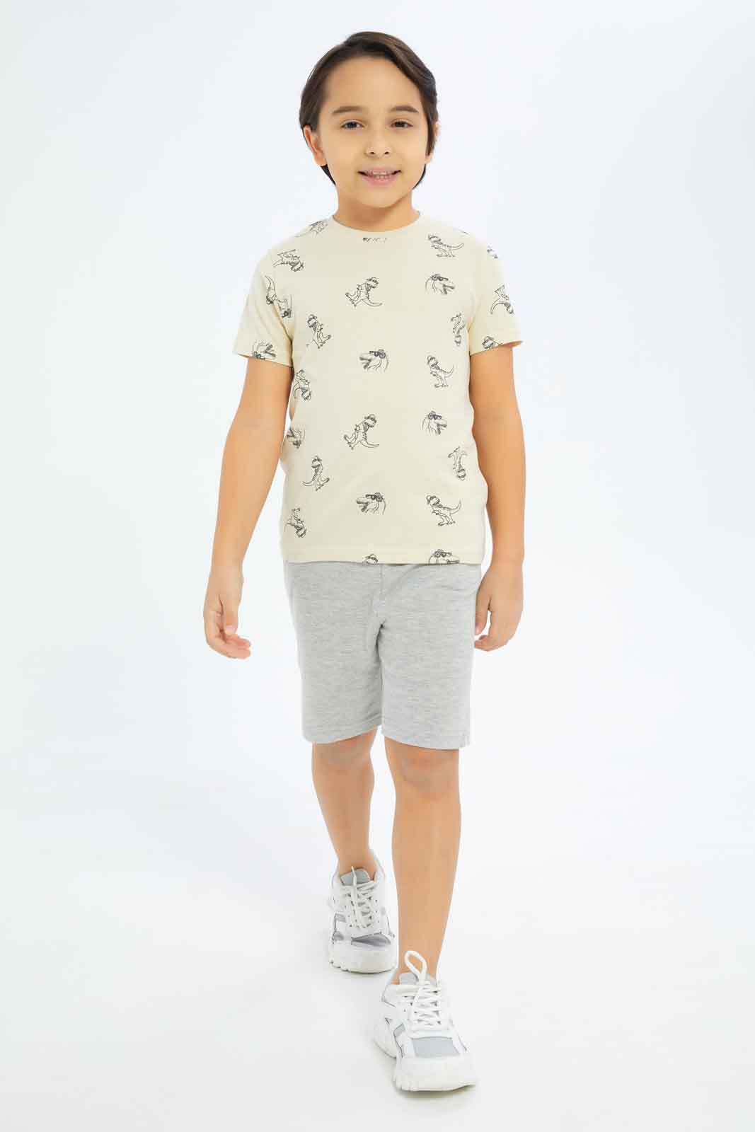 Redtag-Boys-Olive-Dino-Print-BOY-T-Shirts,-Category:T-Shirts,-CHA,-Colour:Green,-Deals:New-In,-Dept:Boys,-Filter:Boys-(2-to-8-Yrs),-New-In-BOY-APL,-Non-Sale,-S23B,-Section:Boys-(0-to-14Yrs),-VLM-Boys-2 to 8 Years