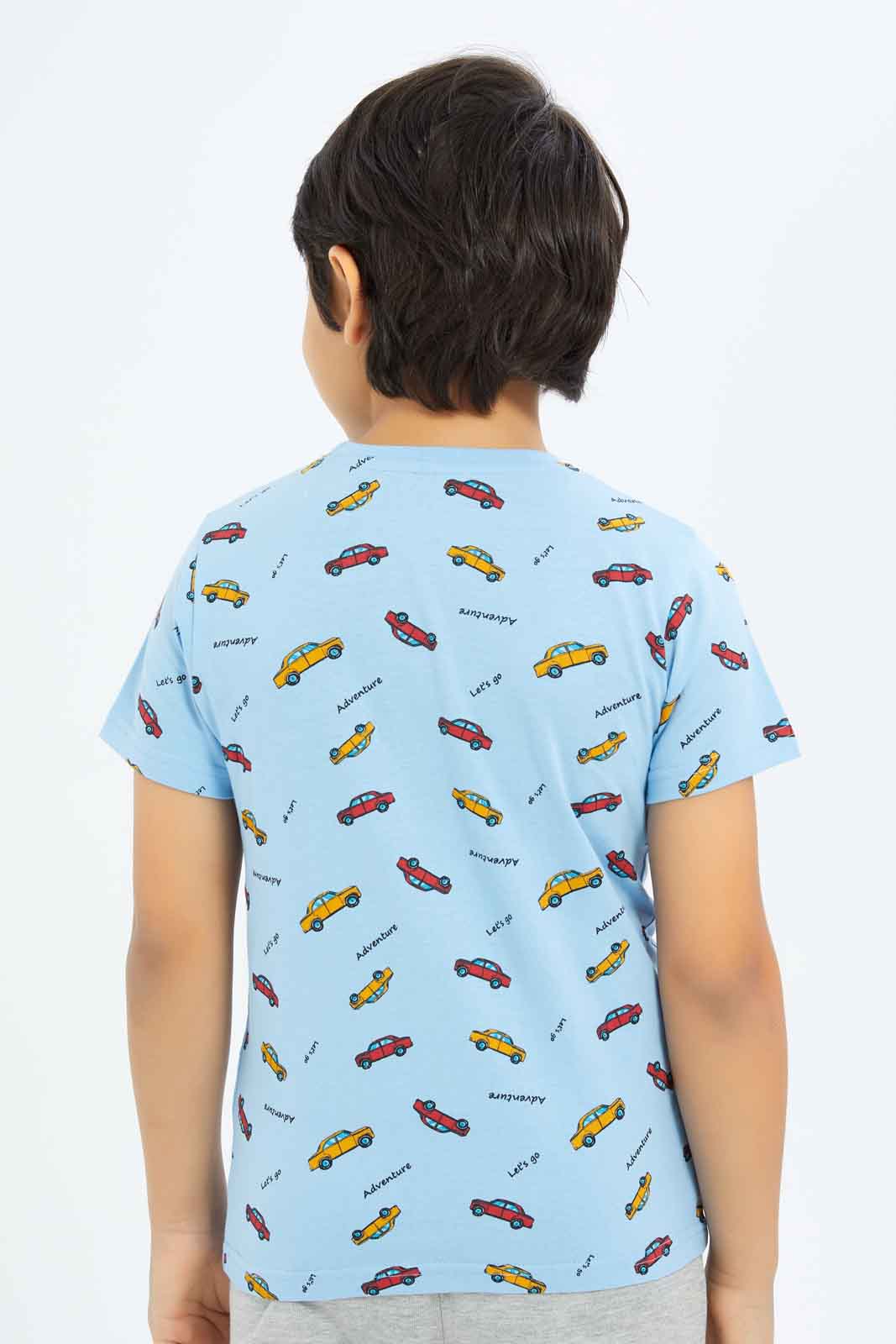 Redtag-Boys-Black-Car-Print-BOY-T-Shirts,-Category:T-Shirts,-CHA,-Colour:Black,-Deals:New-In,-Dept:Boys,-Filter:Boys-(2-to-8-Yrs),-New-In-BOY-APL,-Non-Sale,-S23B,-Section:Boys-(0-to-14Yrs),-VLM-Boys-2 to 8 Years
