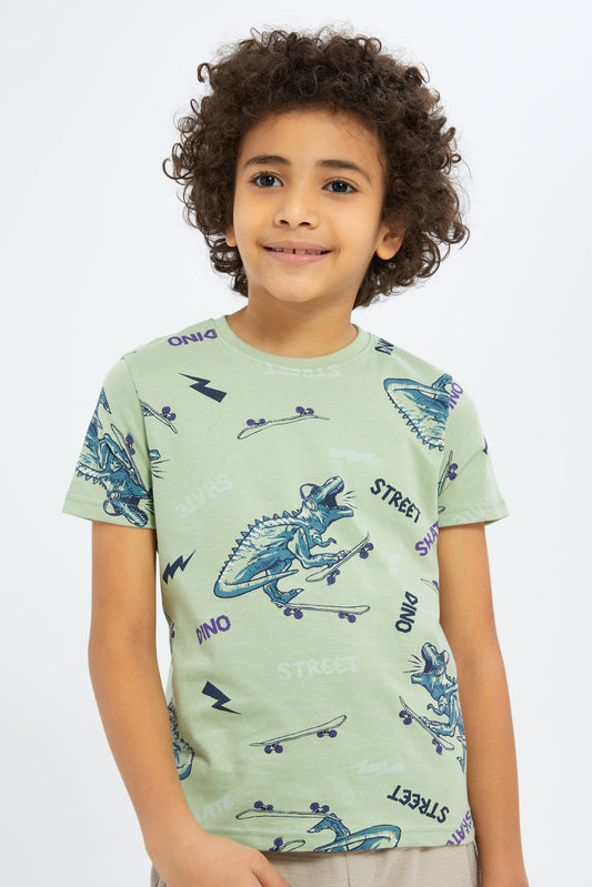 Redtag-Boys-Mint-Dino-Print-BOY-T-Shirts,-Category:T-Shirts,-CHA,-Colour:Mint,-Deals:New-In,-Dept:Boys,-Filter:Boys-(2-to-8-Yrs),-New-In-BOY-APL,-Non-Sale,-S23B,-Section:Boys-(0-to-14Yrs),-VLM-Boys-2 to 8 Years