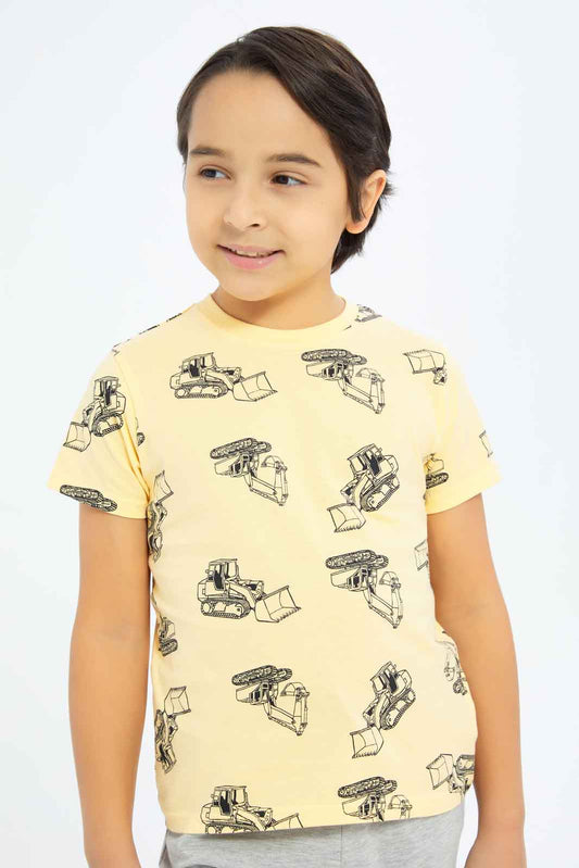 Redtag-Boys-Yellow-Bulldozer-BOY-T-Shirts,-Category:T-Shirts,-CHA,-Colour:Yellow,-Deals:New-In,-Dept:Boys,-Filter:Boys-(2-to-8-Yrs),-New-In-BOY-APL,-Non-Sale,-S23B,-Section:Boys-(0-to-14Yrs),-VLM-Boys-2 to 8 Years