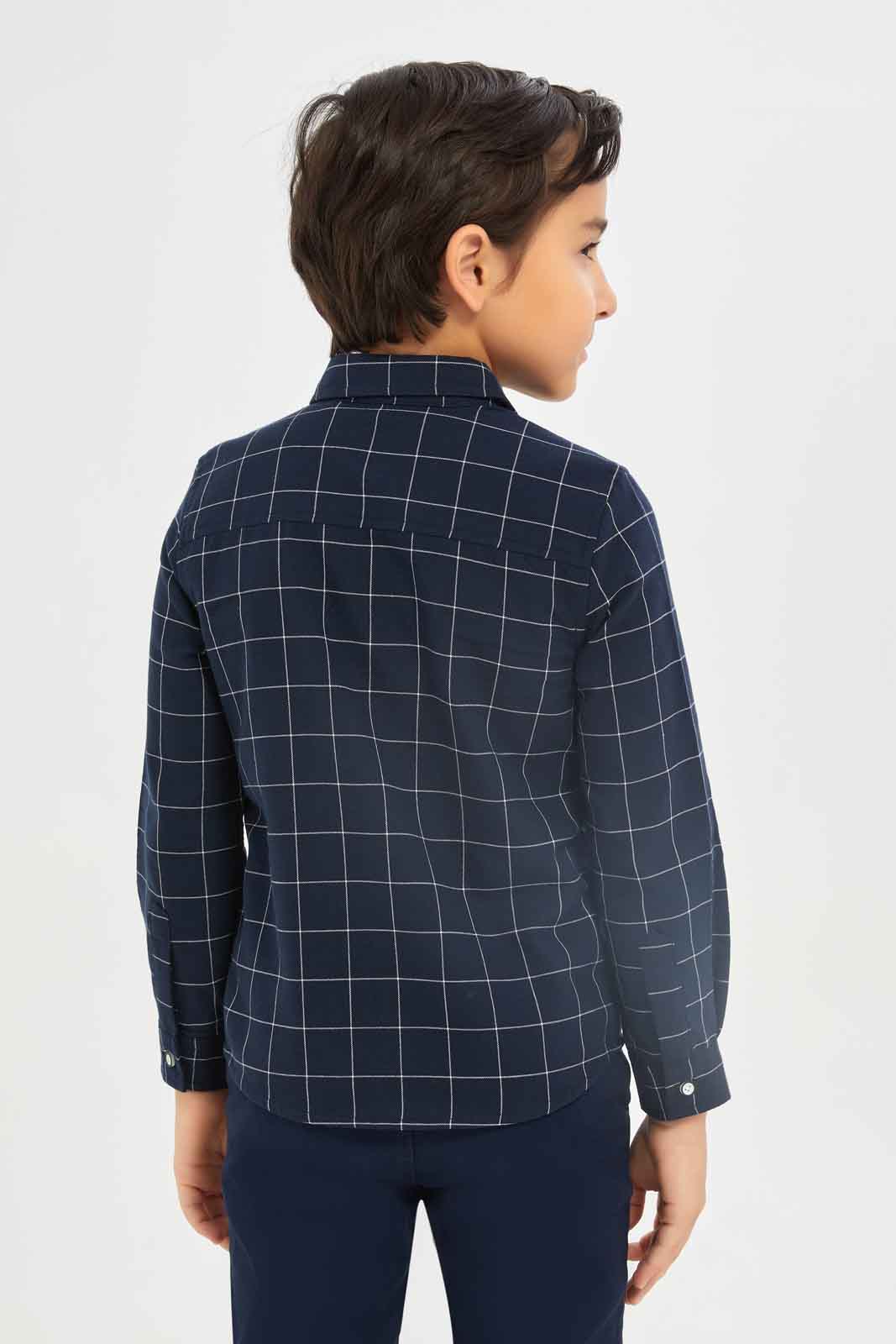Redtag-Boys-Navy-Short-Sleeve-Over-Size-Check-Shirt-BOY-Shirts,-Category:Shirts,-Colour:Navy,-Deals:New-In,-Dept:Boys,-Filter:Boys-(2-to-8-Yrs),-New-In-BOY-APL,-Non-Sale,-S23C,-Section:Boys-(0-to-14Yrs)-Boys-2 to 8 Years