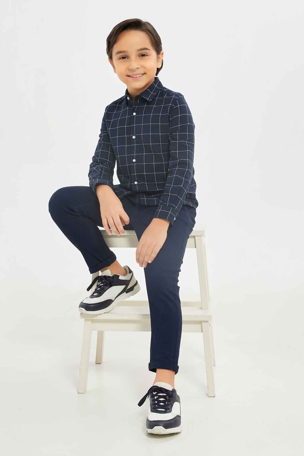 Redtag-Boys-Navy-Short-Sleeve-Over-Size-Check-Shirt-BOY-Shirts,-Category:Shirts,-Colour:Navy,-Deals:New-In,-Dept:Boys,-Filter:Boys-(2-to-8-Yrs),-New-In-BOY-APL,-Non-Sale,-S23C,-Section:Boys-(0-to-14Yrs)-Boys-2 to 8 Years