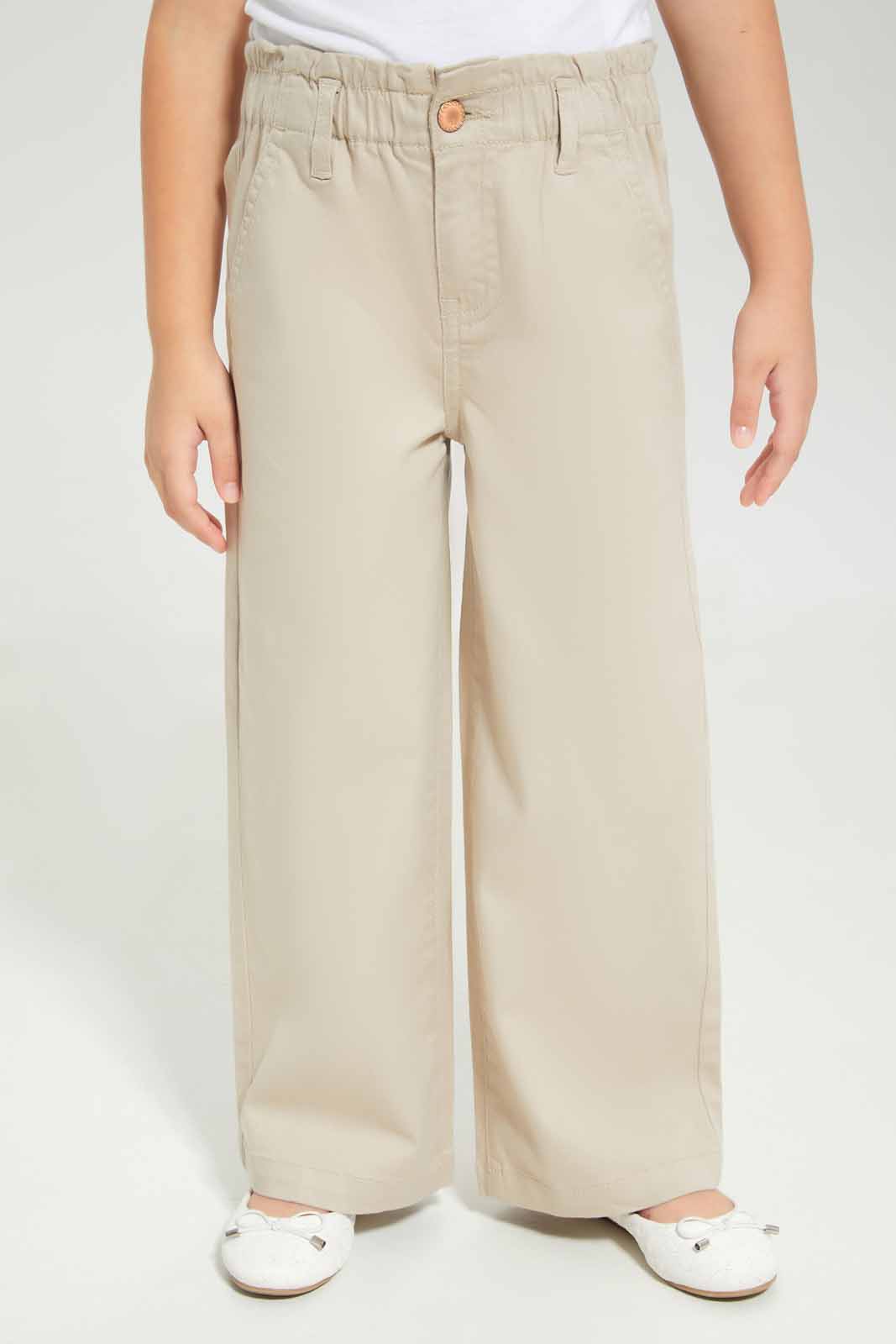 Redtag-Girls-Beige-Wide-Leg-Coloured-Jeans-Category:Jeans,-Colour:Beige,-Deals:New-In,-Dept:Girls,-Filter:Girls-(2-to-8-Yrs),-GIR-Jeans,-New-In-GIR-APL,-Non-Sale,-S23A,-Section:Girls-(0-to-14Yrs)-Girls-2 to 8 Years