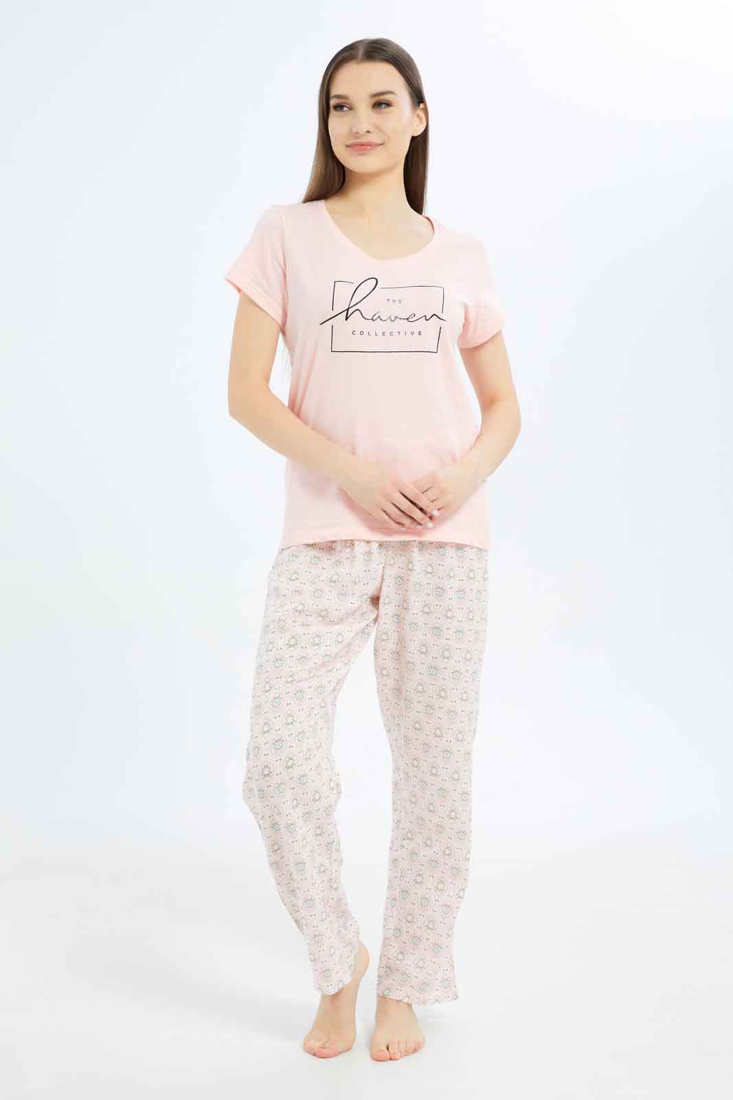 Redtag-Women-Assorted-Short-Sleeves-Table-Pajama-Set-Category:Pyjama-Sets,-Colour:Assorted,-Deals:New-In,-Dept:Ladieswear,-Filter:Women's-Clothing,-New-In-Women-APL,-Non-Sale,-S23B,-Section:Women,-TBL,-Women-Pyjama-Sets--