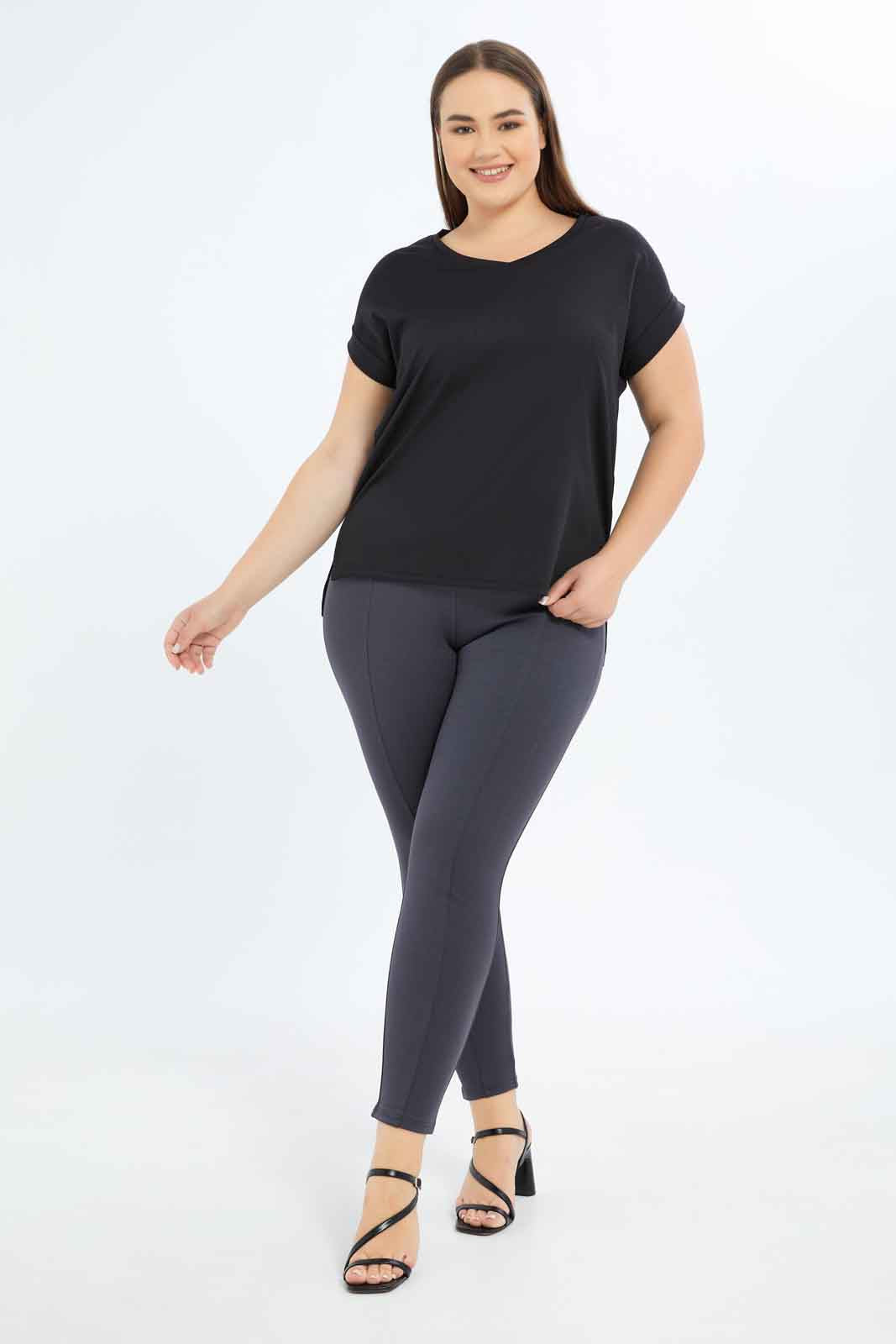 Redtag-Women-Black-Solid-'V'-Nake-T-Shirt-Category:T-Shirts,-Colour:Black,-Deals:New-In,-Dept:Ladieswear,-Filter:Plus-Size,-LDP-T-Shirts,-New-In-LDP-APL,-Non-Sale,-S23B,-Section:Women-Women's-