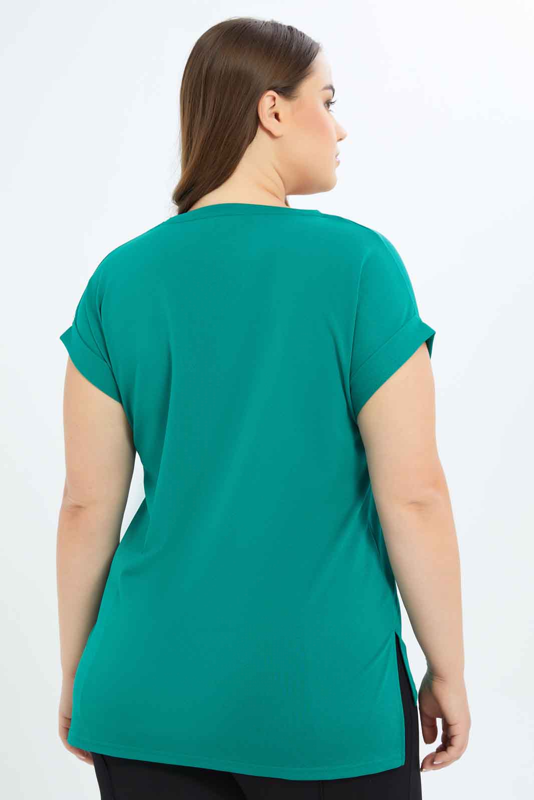 Redtag-Women-Green-Solid-'V'-Nake-T-Shirt-Category:T-Shirts,-Colour:Green,-Deals:New-In,-Dept:Ladieswear,-Filter:Plus-Size,-LDP-T-Shirts,-New-In-LDP-APL,-Non-Sale,-S23B,-Section:Women-Women's-