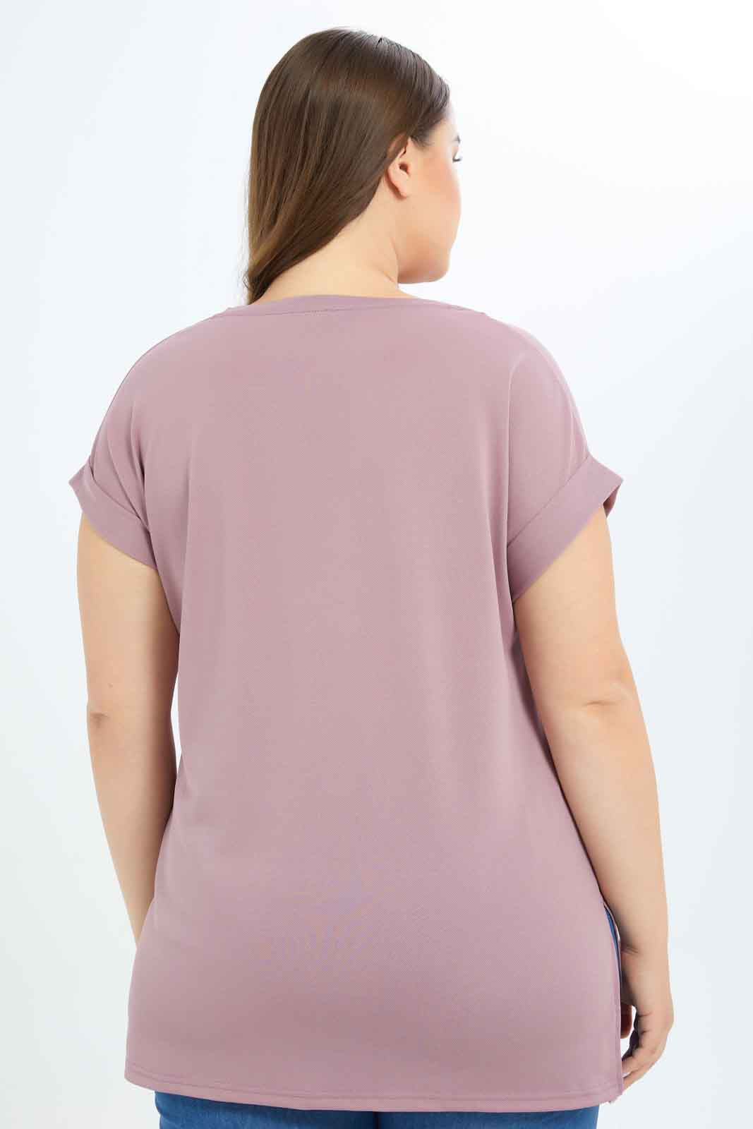 Redtag-Women-Mauve-Solid-'V'-Nake-T-Shirt-Category:T-Shirts,-Colour:Mauve,-Deals:New-In,-Dept:Ladieswear,-Filter:Plus-Size,-LDP-T-Shirts,-New-In-LDP-APL,-Non-Sale,-S23B,-Section:Women-Women's-