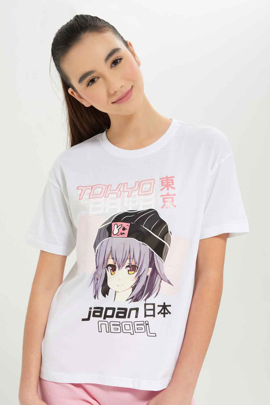 Redtag-Girls-White-Girly-Print-T-Shirt-Category:T-Shirts,-Colour:White,-Deals:New-In,-Filter:Senior-Girls-(8-to-14-Yrs),-GSR-T-Shirts,-New-In-GSR-APL,-Non-Sale,-S23B,-Section:Girls-(0-to-14Yrs),-TBL-Senior-Girls-9 to 14 Years