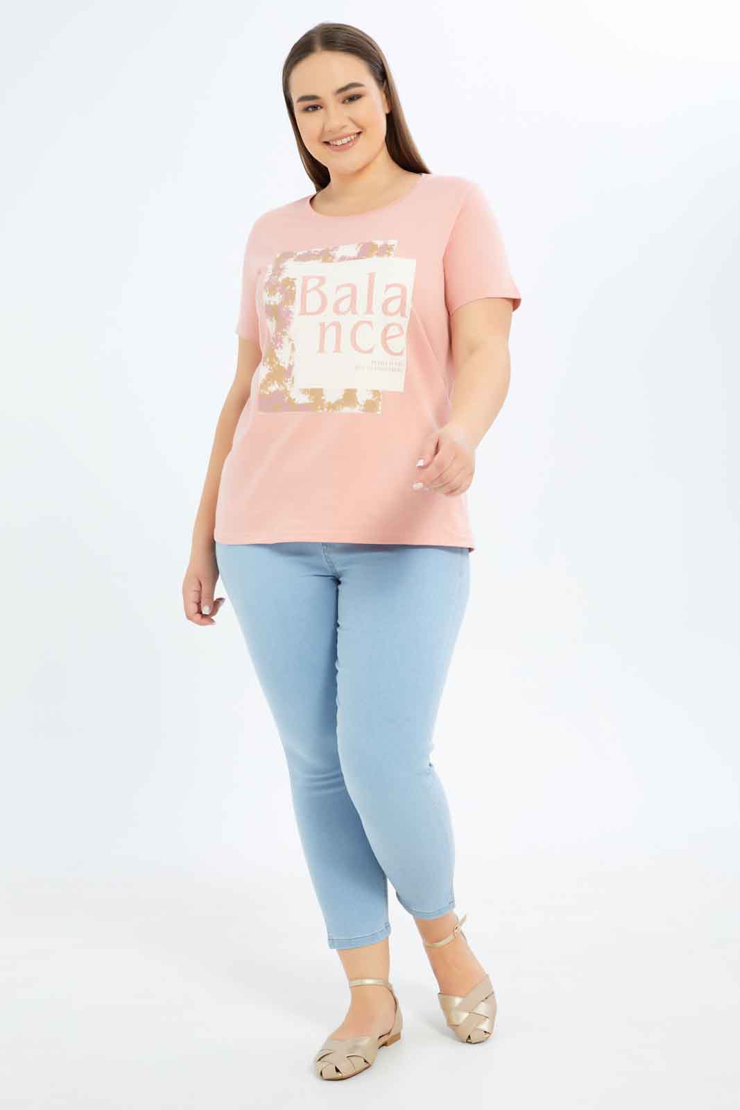 Redtag-Women-Rose-Tan-Graphic-T-Shirt-Category:T-Shirts,-Colour:Apricot,-Deals:New-In,-Dept:Ladieswear,-Filter:Plus-Size,-LDP-T-Shirts,-New-In-LDP-APL,-Non-Sale,-S23B,-Section:Women-Women's-