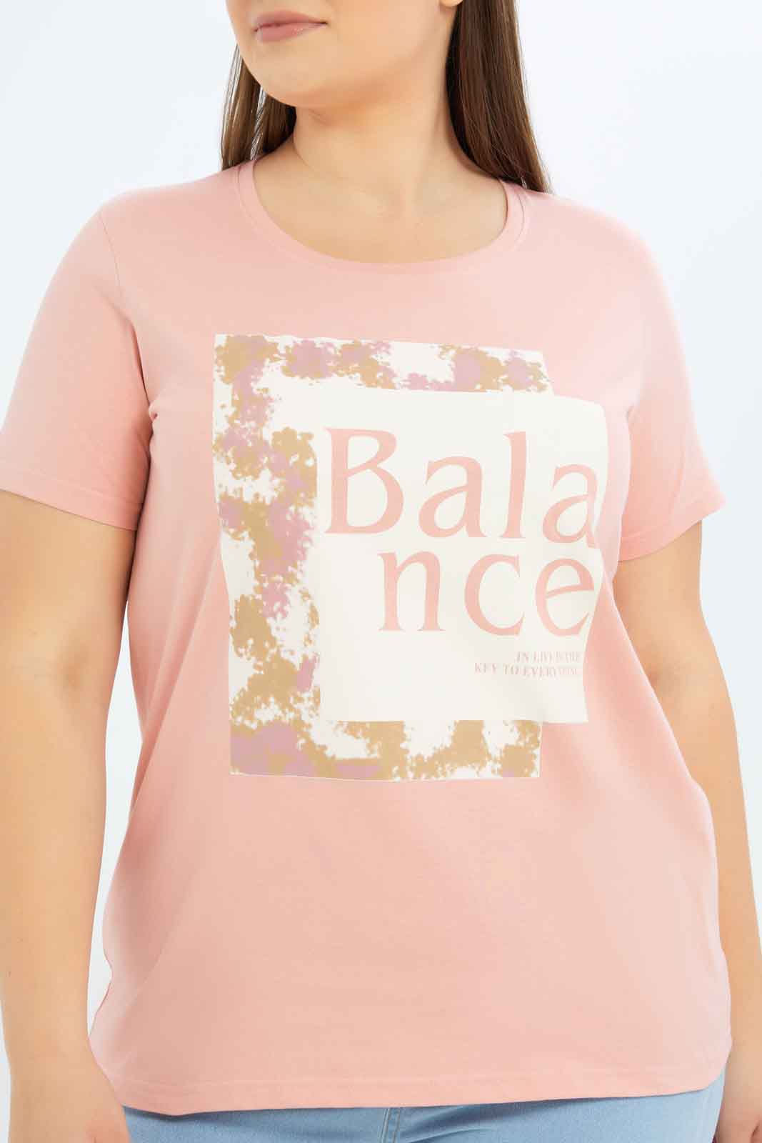 Redtag-Women-Rose-Tan-Graphic-T-Shirt-Category:T-Shirts,-Colour:Apricot,-Deals:New-In,-Dept:Ladieswear,-Filter:Plus-Size,-LDP-T-Shirts,-New-In-LDP-APL,-Non-Sale,-S23B,-Section:Women-Women's-