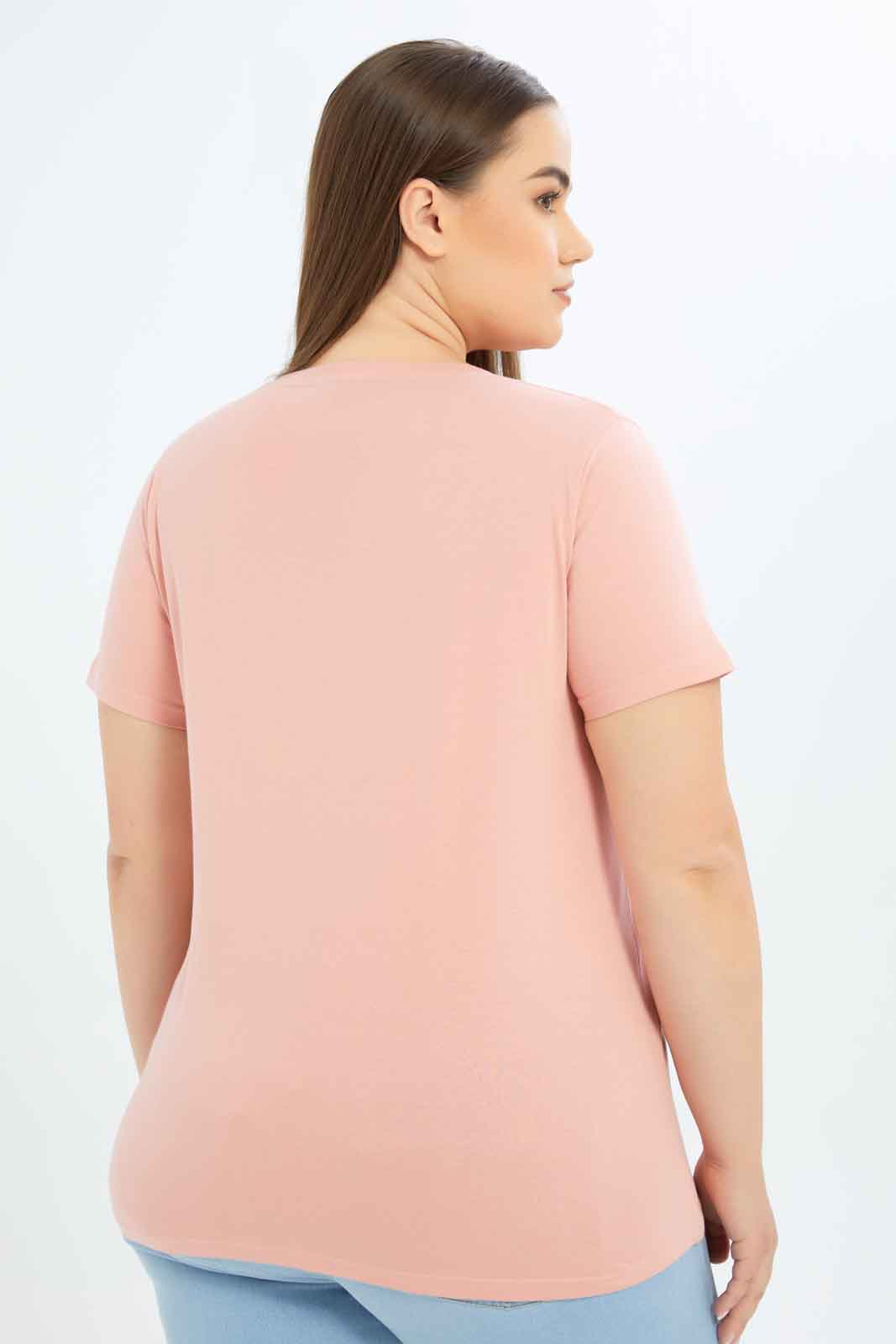 Redtag-Women-Rose-Tan-Graphic-T-Shirt-Category:T-Shirts,-Colour:Apricot,-Deals:New-In,-Dept:Ladieswear,-Filter:Plus-Size,-LDP-T-Shirts,-New-In-LDP-APL,-Non-Sale,-S23B,-Section:Women-Women's-