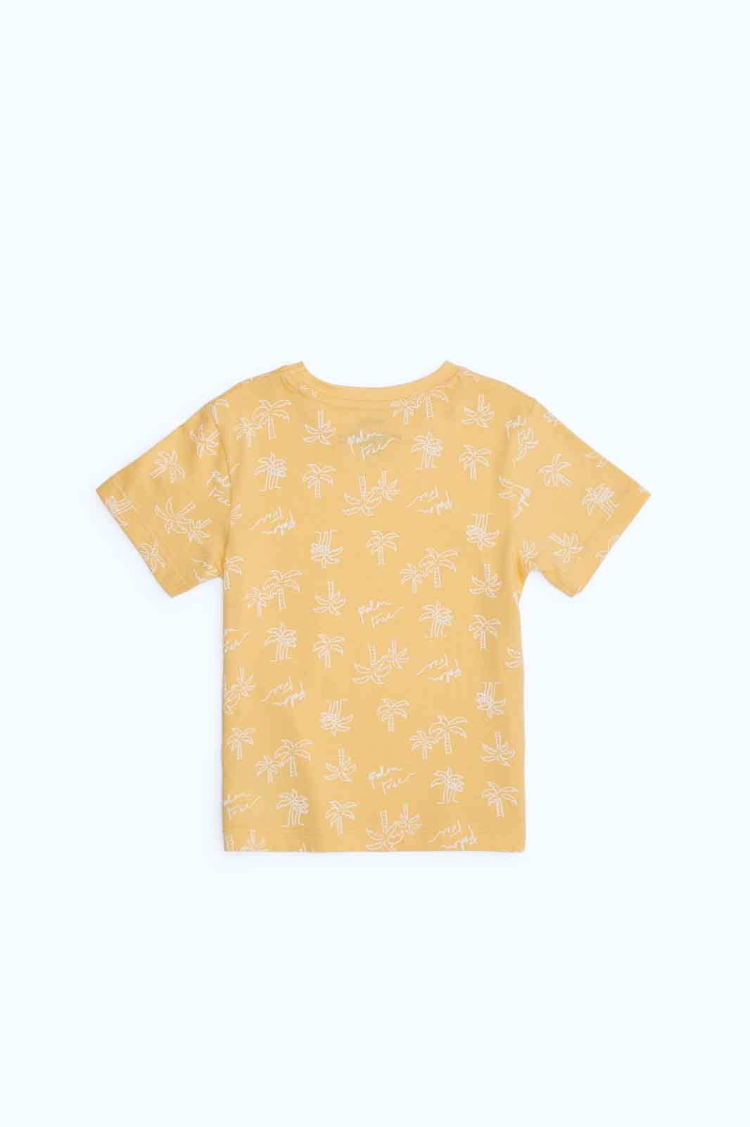 Redtag-Boys-Yellow-Aop-Palm-Ss-T-Shirt-Category:T-Shirts,-Colour:Yellow,-Deals:New-In,-Dept:Boys,-Filter:Infant-Boys-(3-to-24-Mths),-INB-T-Shirts,-New-In-INB-APL,-Non-Sale,-S23B,-Section:Boys-(0-to-14Yrs),-TBL-Infant-Boys-3 to 24 Months