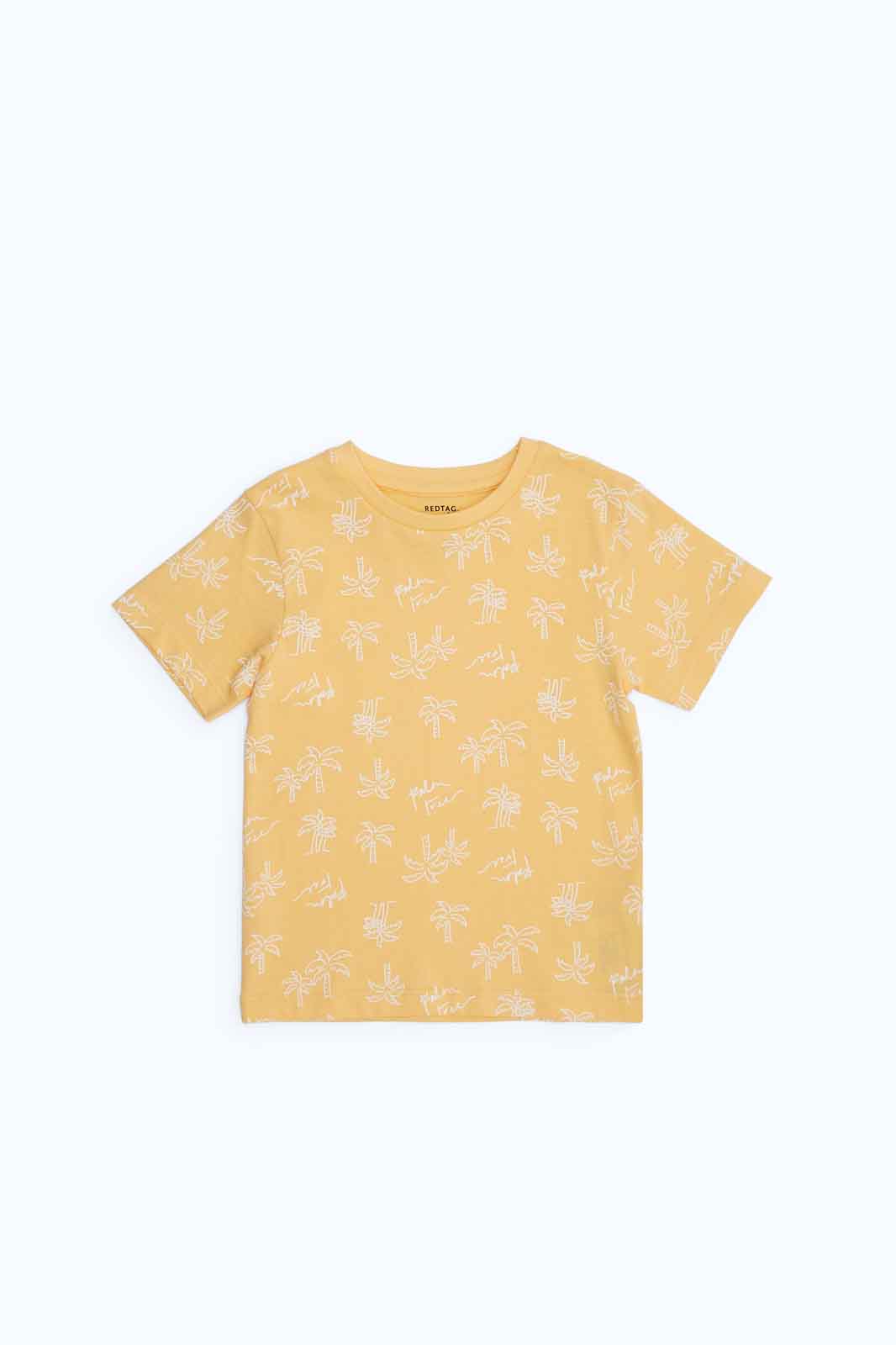 Redtag-Boys-Yellow-Aop-Palm-Ss-T-Shirt-Category:T-Shirts,-Colour:Yellow,-Deals:New-In,-Dept:Boys,-Filter:Infant-Boys-(3-to-24-Mths),-INB-T-Shirts,-New-In-INB-APL,-Non-Sale,-S23B,-Section:Boys-(0-to-14Yrs),-TBL-Infant-Boys-3 to 24 Months