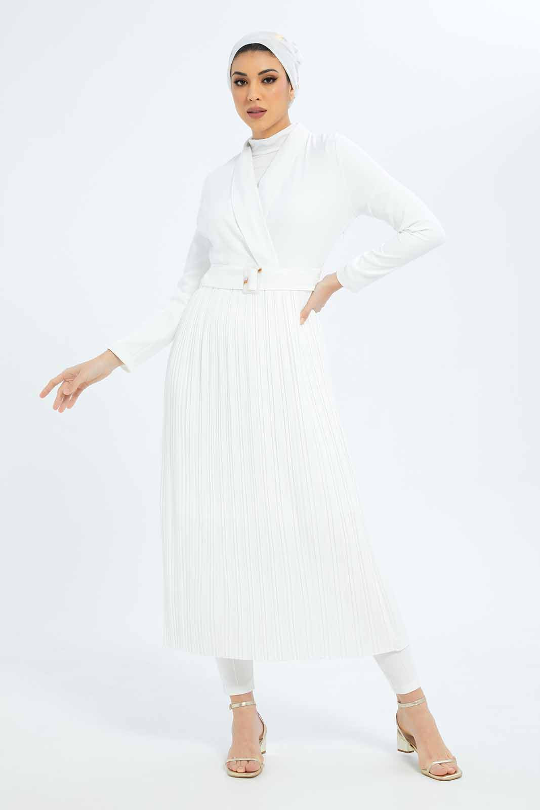 Redtag-Women-White-Front-Detailed-Belted-Dress-Category:Dresses,-Colour:White,-Deals:New-In,-Dept:Ladieswear,-Filter:Women's-Clothing,-LMC,-New-In-Women-APL,-Non-Sale,-S23B,-Section:Women,-Women-Dresses--