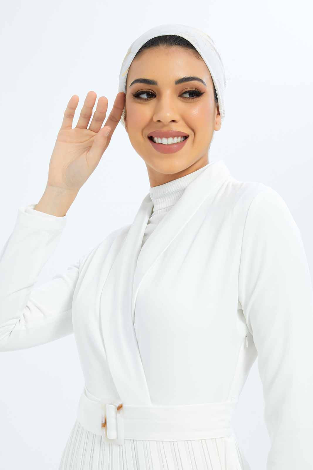 Redtag-Women-White-Front-Detailed-Belted-Dress-Category:Dresses,-Colour:White,-Deals:New-In,-Dept:Ladieswear,-Filter:Women's-Clothing,-LMC,-New-In-Women-APL,-Non-Sale,-S23B,-Section:Women,-Women-Dresses--