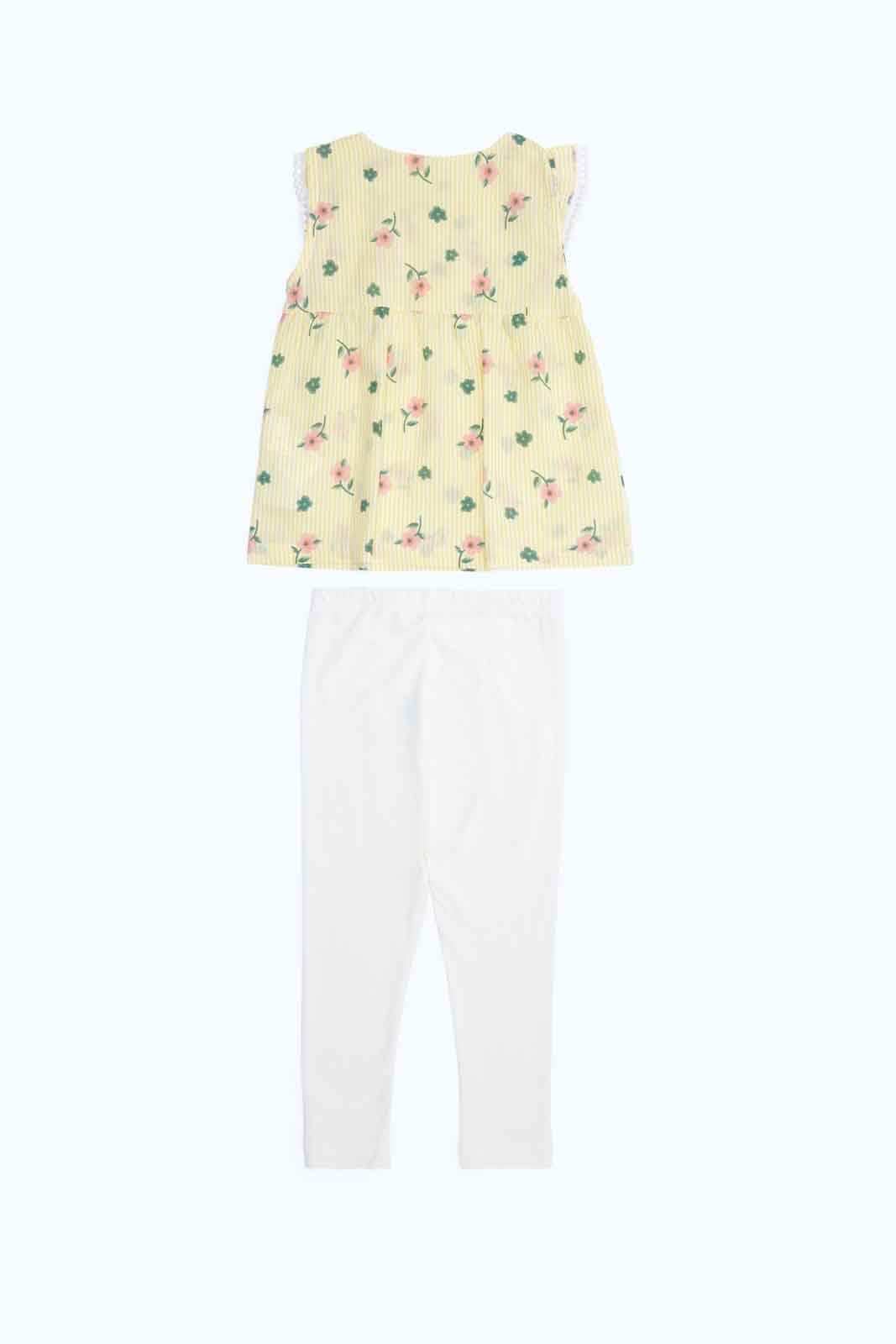 Redtag-Girls-Yellow-Floral-Aop-Top-And-Leggings-Category:Sets,-Colour:Yellow,-Deals:New-In,-Dept:Girls,-Filter:Infant-Girls-(3-to-24-Mths),-ING-Sets,-New-In-ING-APL,-Non-Sale,-S23B,-Section:Girls-(0-to-14Yrs)-Infant-Girls-3 to 24 Months