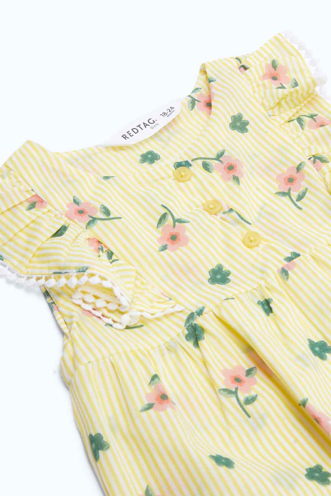 Redtag-Girls-Yellow-Floral-Aop-Top-And-Leggings-Category:Sets,-Colour:Yellow,-Deals:New-In,-Dept:Girls,-Filter:Infant-Girls-(3-to-24-Mths),-ING-Sets,-New-In-ING-APL,-Non-Sale,-S23B,-Section:Girls-(0-to-14Yrs)-Infant-Girls-3 to 24 Months
