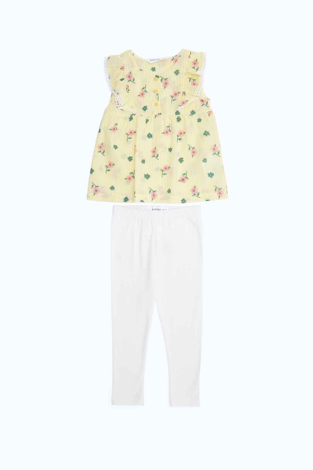Redtag-Girls-Yellow-Floral-Aop-Top-And-Leggings-Category:Sets,-Colour:Yellow,-Deals:New-In,-Dept:Girls,-Filter:Infant-Girls-(3-to-24-Mths),-ING-Sets,-New-In-ING-APL,-Non-Sale,-S23B,-Section:Girls-(0-to-14Yrs)-Infant-Girls-3 to 24 Months