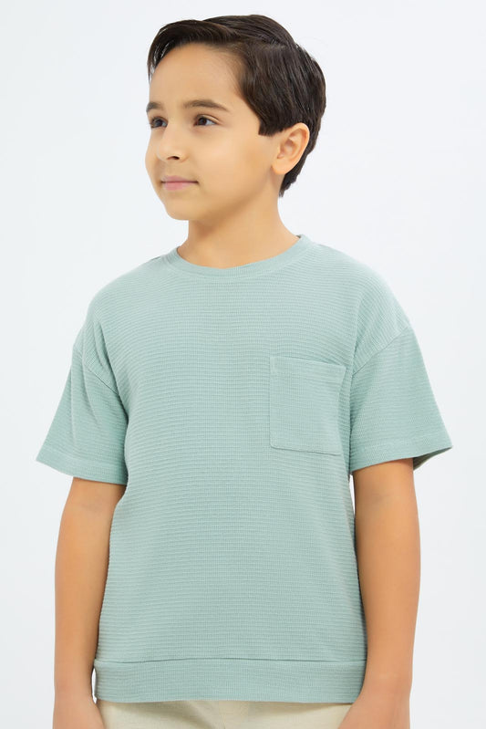 Redtag-Boys-Mint-Over-Size-Waffle-T-Shirt-BOY-T-Shirts,-Category:T-Shirts,-CHA,-Colour:Mint,-Deals:New-In,-Dept:Boys,-Filter:Boys-(2-to-8-Yrs),-New-In-BOY-APL,-Non-Sale,-S23C,-Section:Boys-(0-to-14Yrs)-Boys-2 to 8 Years