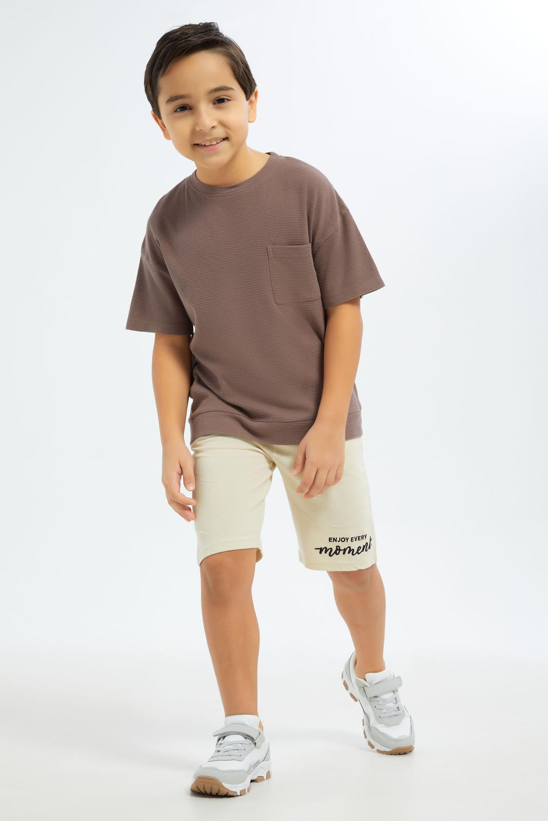 Redtag-Boys-Brown-Over-Size-Waffle-T-Shirt-BOY-T-Shirts,-Category:T-Shirts,-CHA,-Colour:Brown,-Deals:New-In,-Dept:Boys,-Filter:Boys-(2-to-8-Yrs),-New-In-BOY-APL,-Non-Sale,-S23C,-Section:Boys-(0-to-14Yrs)-Boys-2 to 8 Years