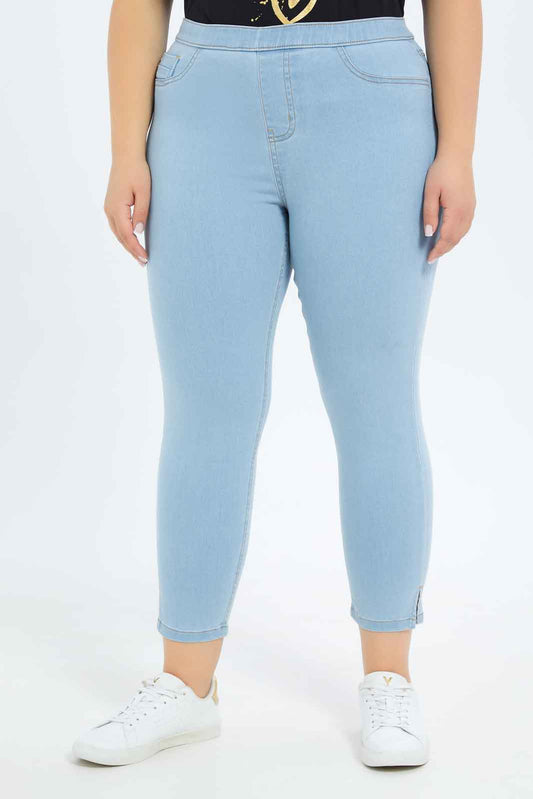 Redtag-Women-Ice-Blue-Slit-Detailed-Jegging-Category:Jeggings,-Colour:Blue,-Deals:New-In,-Dept:Ladieswear,-Filter:Plus-Size,-LDP-Jeggings,-New-In-LDP-APL,-Non-Sale,-S23B,-Section:Women,-TBL-Women's-