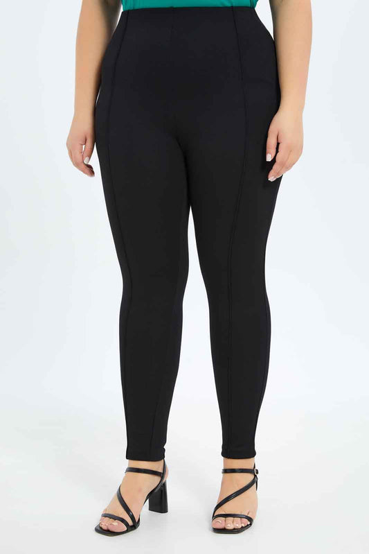 Redtag-Women--Black-Skinny-Fit-Pin-Tuck-Detailed-Leggings-Category:Leggings,-Colour:Black,-Deals:New-In,-Dept:Ladieswear,-Filter:Plus-Size,-LDP-Leggings,-New-In-LDP-APL,-Non-Sale,-S23B,-Section:Women,-TBL-Women's-