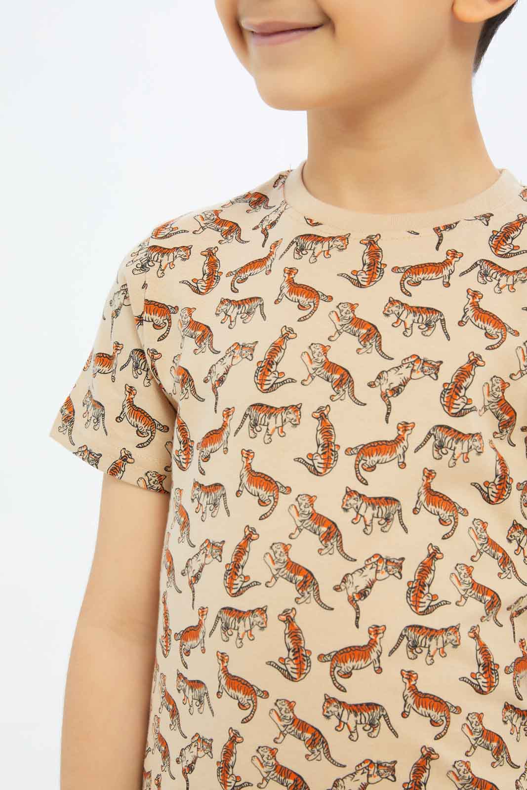 Redtag-Boys-Beige-Tiger-Aop-T-Shirt-BOY-T-Shirts,-Category:T-Shirts,-CHA,-Colour:Beige,-Deals:New-In,-Dept:Boys,-Filter:Boys-(2-to-8-Yrs),-New-In-BOY-APL,-Non-Sale,-S23B,-Section:Boys-(0-to-14Yrs),-TBL-Boys-2 to 8 Years