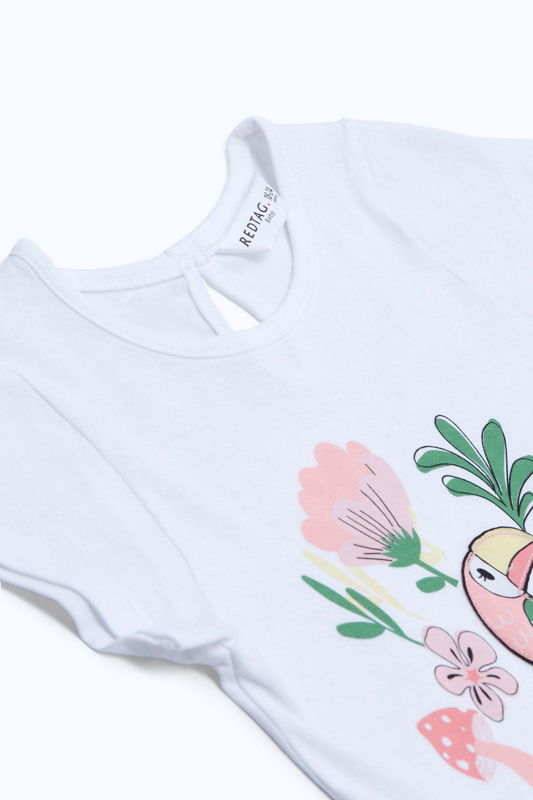 Redtag-Girls-White-Placement-Print-T-Shirt-Category:T-Shirts,-Colour:White,-Deals:New-In,-Dept:Girls,-Filter:Infant-Girls-(3-to-24-Mths),-ING-T-Shirts,-New-In-ING-APL,-Non-Sale,-S23B,-Section:Girls-(0-to-14Yrs)-Infant-Girls-3 to 24 Months