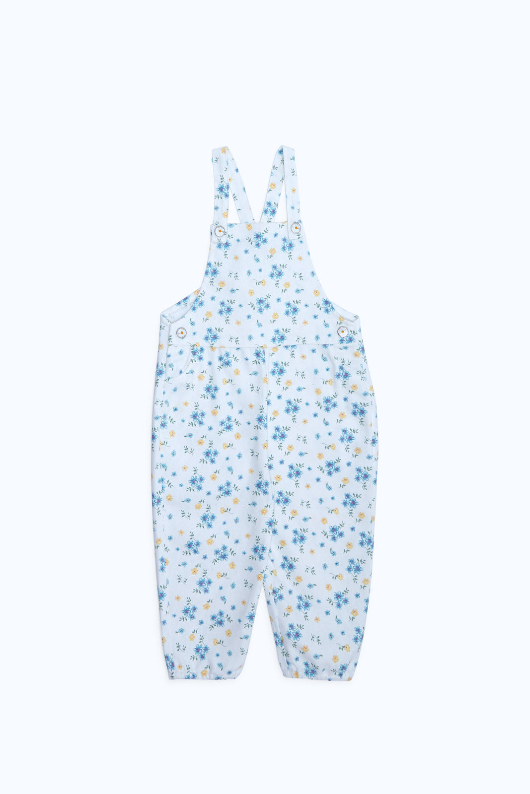 Redtag-Girls-Ivory-Floral-Aop-Denim-Jumpsuit-Category:Jumpsuits,-Colour:Ivory,-Deals:New-In,-Dept:Girls,-Filter:Infant-Girls-(3-to-24-Mths),-ING-Jumpsuits,-New-In-ING-APL,-Non-Sale,-S23B,-Section:Girls-(0-to-14Yrs)-Infant-Girls-3 to 24 Months
