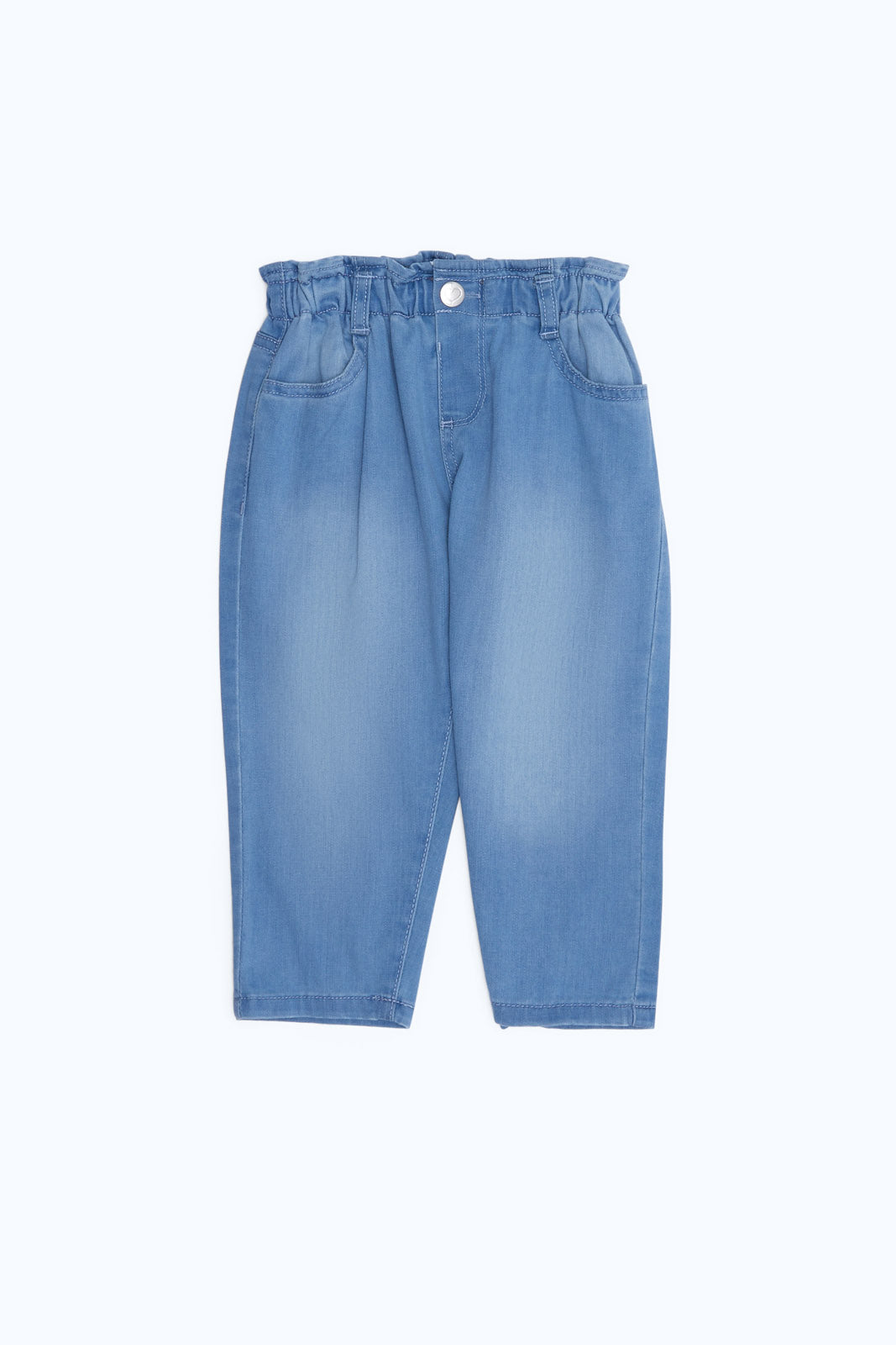Redtag-Girls-Blue-Knit-Papaerbag-Jeans-Category:Jeans,-Colour:Blue,-Deals:2-FOR-69,-Deals:New-In,-Dept:Girls,-Filter:Infant-Girls-(3-to-24-Mths),-H1:KWR,-H2:ING,-H3:DNB,-H4:JNS,-ING-Jeans,-New-In-ING-APL,-Non-Sale,-S23B,-Season:S23B,-Section:Girls-(0-to-14Yrs)-Infant-Girls-3 to 24 Months