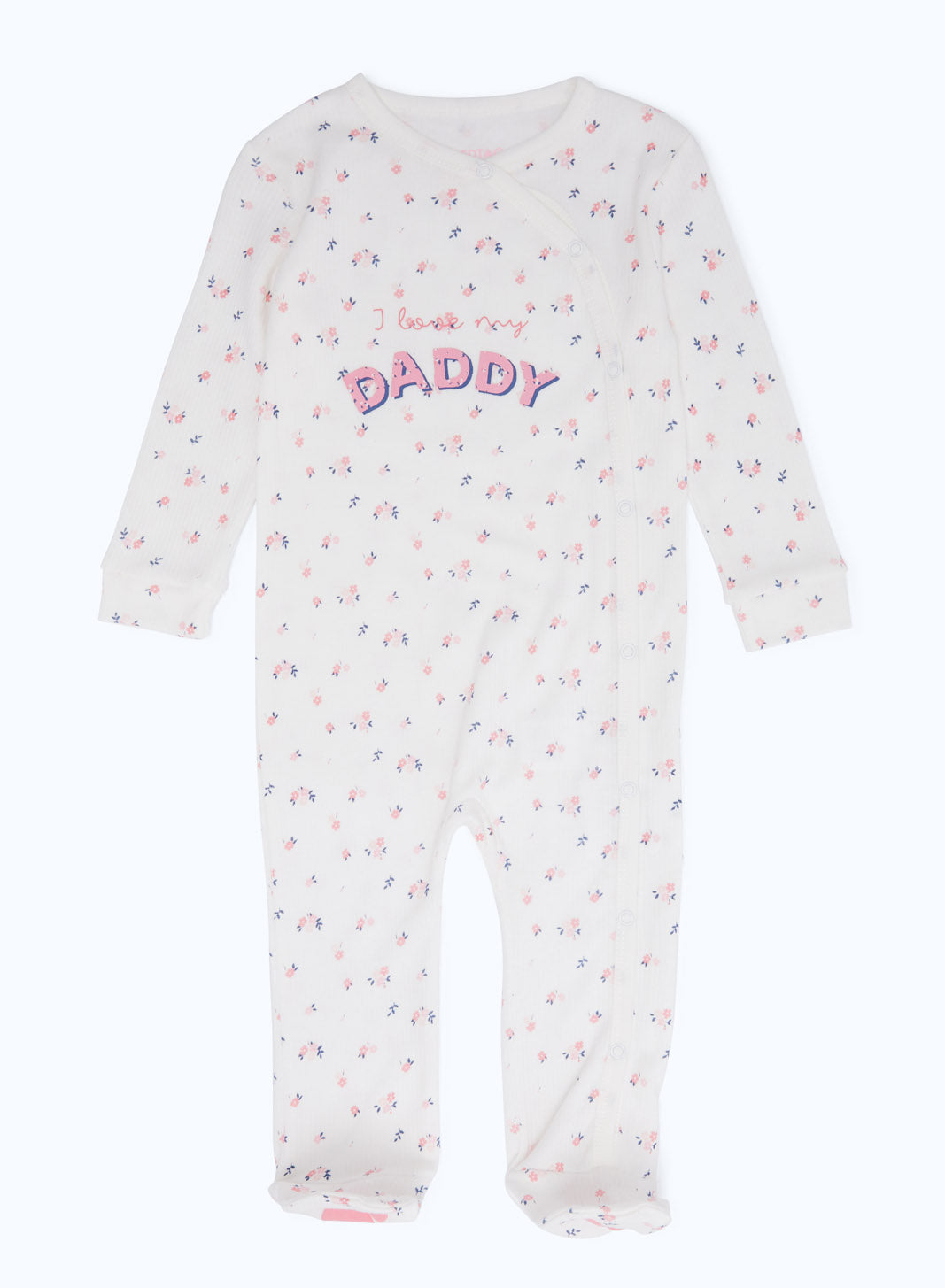 Redtag-White-Aop-Floral-Rib-Sleepsuit-Girl-Category:Sleepsuits,-Colour:Green,-Deals:2-FOR-90,-Deals:New-In,-Dept:New-Born,-Filter:Baby-(0-to-12-Mths),-H1:KWR,-H2:NBF,-H3:NWR,-H4:SST,-NBF-Sleepsuits,-New-In-NBF-APL,-Non-Sale,-S23B,-Season:S23B,-Section:Boys-(0-to-14Yrs)-Baby-0 to 12 Months