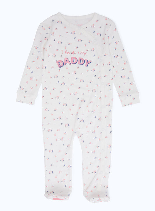 Redtag-White-Aop-Floral-Rib-Sleepsuit-Girl-Category:Sleepsuits,-Colour:Green,-Deals:2-FOR-90,-Deals:New-In,-Dept:New-Born,-Filter:Baby-(0-to-12-Mths),-H1:KWR,-H2:NBF,-H3:NWR,-H4:SST,-NBF-Sleepsuits,-New-In-NBF-APL,-Non-Sale,-S23B,-Season:S23B,-Section:Boys-(0-to-14Yrs)-Baby-0 to 12 Months
