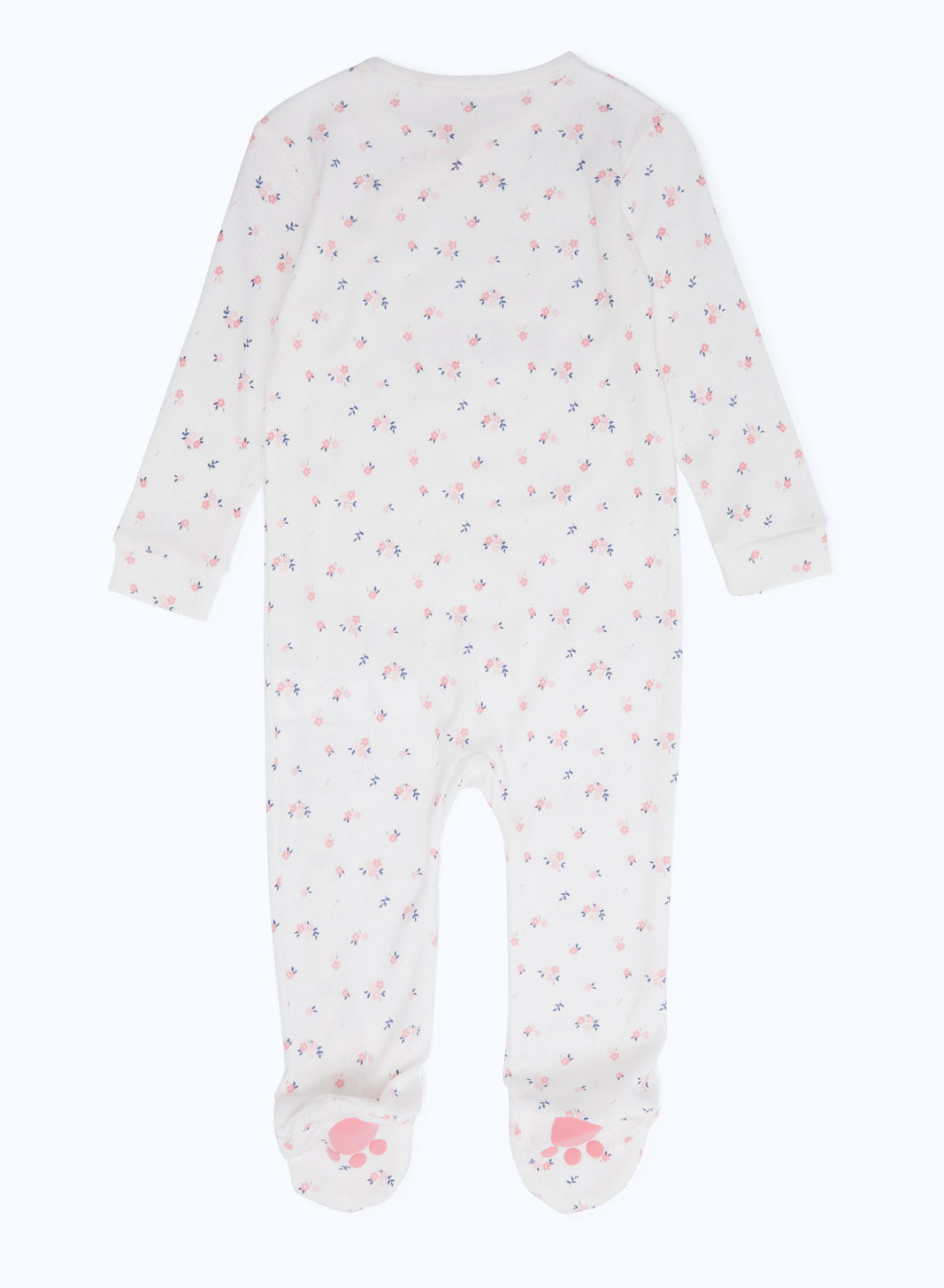 Redtag-White-Aop-Floral-Rib-Sleepsuit-Girl-Category:Sleepsuits,-Colour:Green,-Deals:2-FOR-90,-Deals:New-In,-Dept:New-Born,-Filter:Baby-(0-to-12-Mths),-H1:KWR,-H2:NBF,-H3:NWR,-H4:SST,-NBF-Sleepsuits,-New-In-NBF-APL,-Non-Sale,-S23B,-Season:S23B,-Section:Boys-(0-to-14Yrs)-Baby-0 to 12 Months