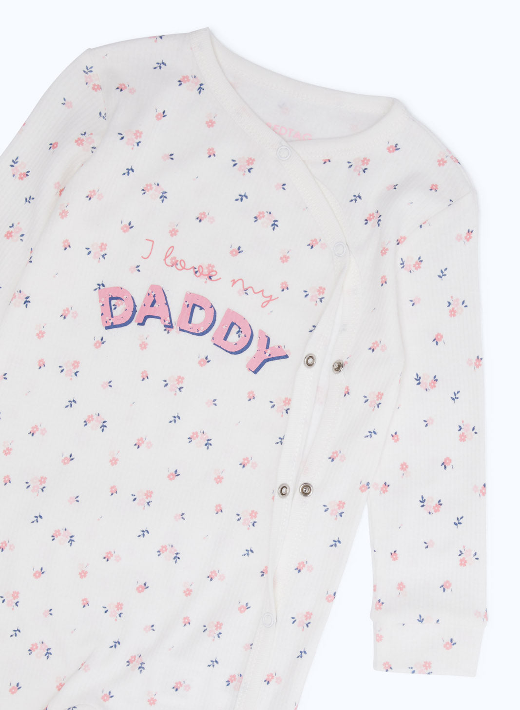Redtag-White-Aop-Floral-Rib-Sleepsuit-Girl-Category:Sleepsuits,-Colour:Green,-Deals:2-FOR-90,-Deals:New-In,-Dept:New-Born,-Filter:Baby-(0-to-12-Mths),-H1:KWR,-H2:NBF,-H3:NWR,-H4:SST,-NBF-Sleepsuits,-New-In-NBF-APL,-Non-Sale,-S23B,-Season:S23B,-Section:Boys-(0-to-14Yrs)-Baby-0 to 12 Months