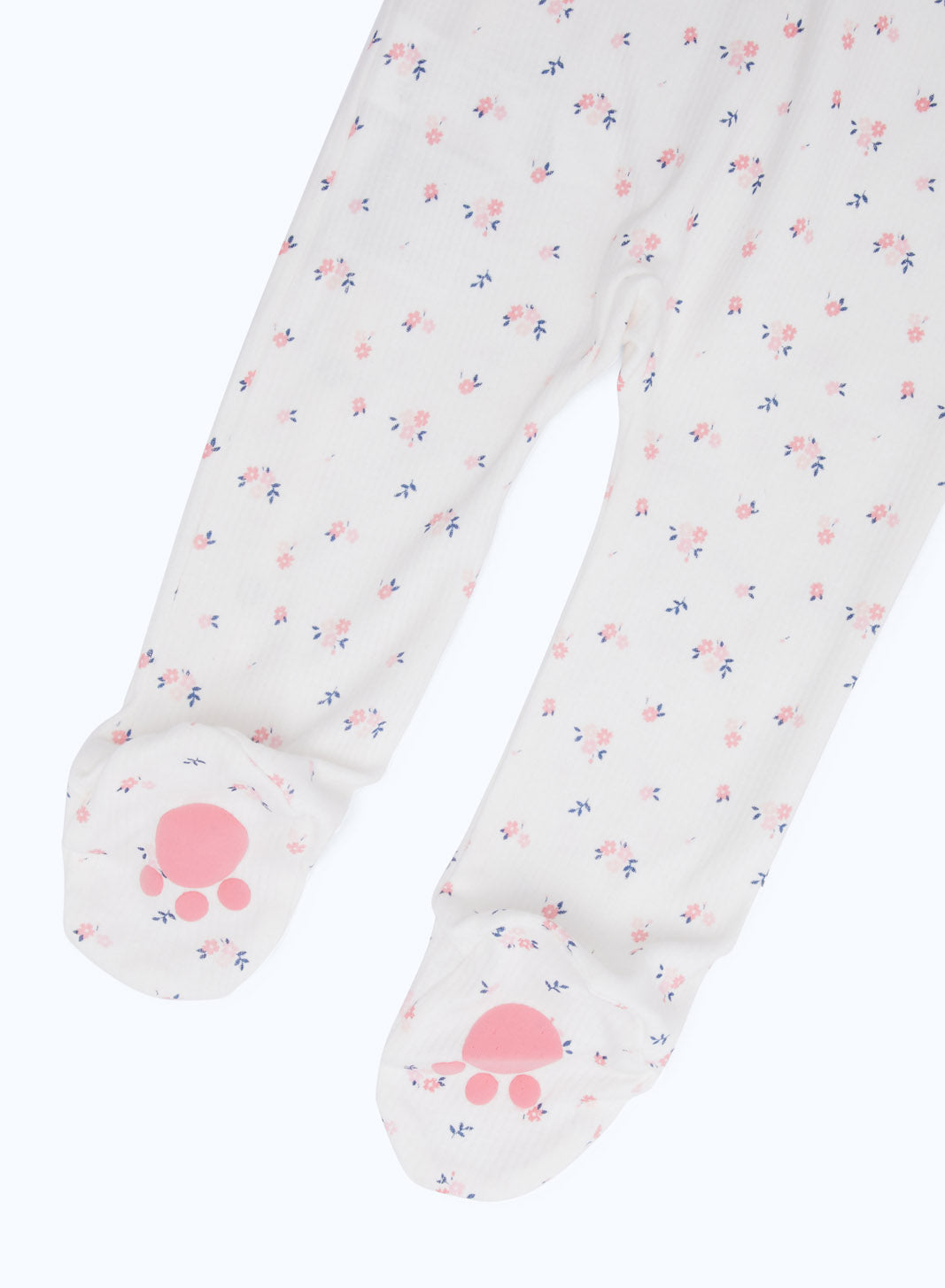 Redtag-White-Aop-Floral-Rib-Sleepsuit-Girl-Category:Sleepsuits,-Colour:Green,-Deals:2-FOR-90,-Deals:New-In,-Dept:New-Born,-Filter:Baby-(0-to-12-Mths),-H1:KWR,-H2:NBF,-H3:NWR,-H4:SST,-NBF-Sleepsuits,-New-In-NBF-APL,-Non-Sale,-S23B,-Season:S23B,-Section:Boys-(0-to-14Yrs)-Baby-0 to 12 Months