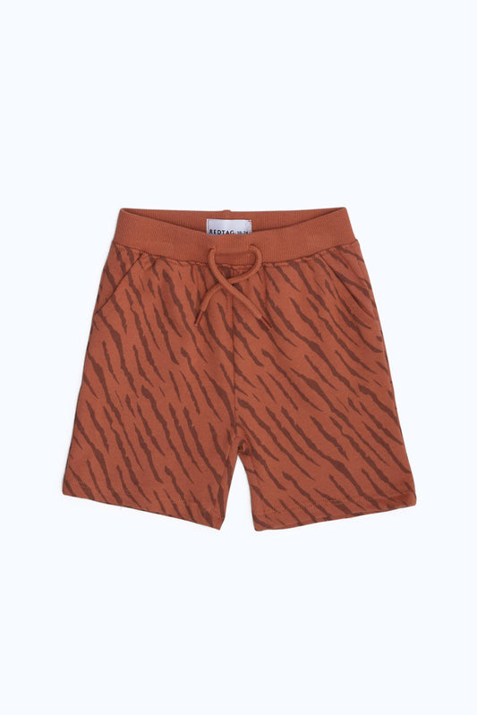 Redtag-Boys-Rust-Stripe-Printed-Terry-Short-Category:Shorts,-Colour:Orange,-Deals:New-In,-Dept:Boys,-Filter:Infant-Boys-(3-to-24-Mths),-INB-Shorts,-New-In-INB-APL,-Non-Sale,-S23B,-Section:Boys-(0-to-14Yrs),-TBL-Infant-Boys-3 to 24 Months