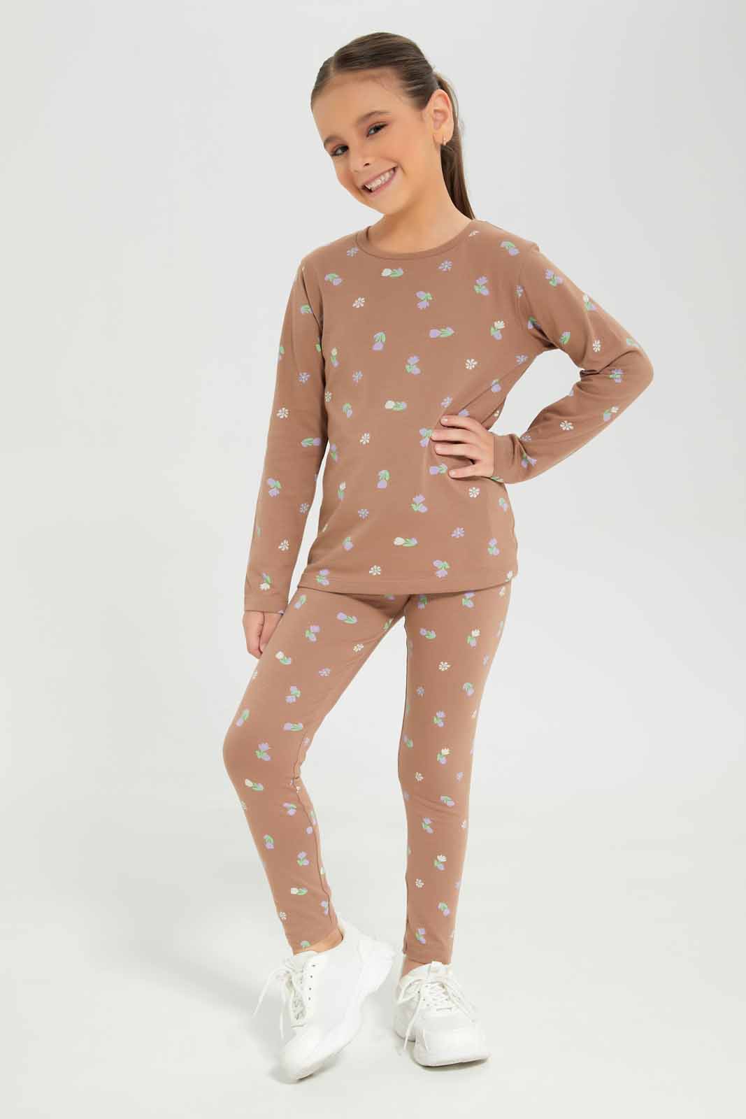 Redtag-Girls-Brown/Lilac-2-Pack-T-Shirt-Category:T-Shirts,-Colour:Assorted,-Deals:New-In,-Dept:Girls,-Filter:Girls-(2-to-8-Yrs),-GIR-T-Shirts,-New-In-GIR-APL,-Non-Sale,-S23A,-Section:Girls-(0-to-14Yrs),-VLM-Girls-2 to 8 Years