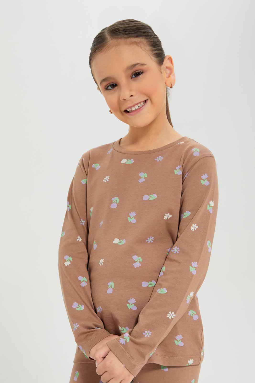 Redtag-Girls-Brown/Lilac-2-Pack-T-Shirt-Category:T-Shirts,-Colour:Assorted,-Deals:New-In,-Dept:Girls,-Filter:Girls-(2-to-8-Yrs),-GIR-T-Shirts,-New-In-GIR-APL,-Non-Sale,-S23A,-Section:Girls-(0-to-14Yrs),-VLM-Girls-2 to 8 Years