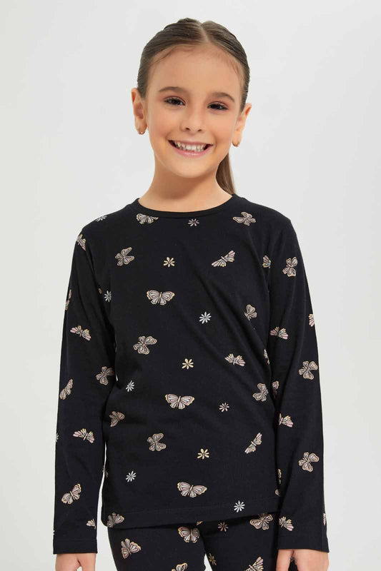 Redtag-Girls-Black/Peach-2-Pack-T-Shirt-Category:T-Shirts,-Colour:Assorted,-Deals:New-In,-Dept:Girls,-Filter:Girls-(2-to-8-Yrs),-GIR-T-Shirts,-New-In-GIR-APL,-Non-Sale,-S23A,-Section:Girls-(0-to-14Yrs),-VLM-Girls-2 to 8 Years