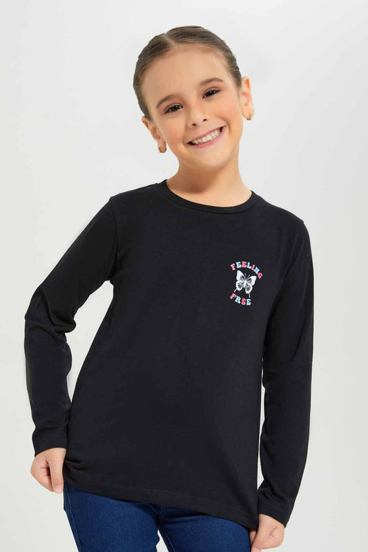 Redtag-Girls-Grey/Black-2-Pack-T-Shirt-Category:T-Shirts,-Colour:Assorted,-Deals:New-In,-Dept:Girls,-Filter:Girls-(2-to-8-Yrs),-GIR-T-Shirts,-New-In-GIR-APL,-Non-Sale,-S23A,-Section:Girls-(0-to-14Yrs),-VLM-Girls-2 to 8 Years