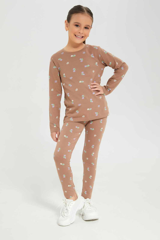 Redtag-Girls-Brown/Lilac-2-Pack-Leggings-Category:Leggings,-Colour:Assorted,-Deals:New-In,-Dept:Girls,-Filter:Girls-(2-to-8-Yrs),-GIR-Leggings,-New-In-GIR-APL,-Non-Sale,-S23A,-Section:Girls-(0-to-14Yrs),-VLM-Girls-2 to 8 Years