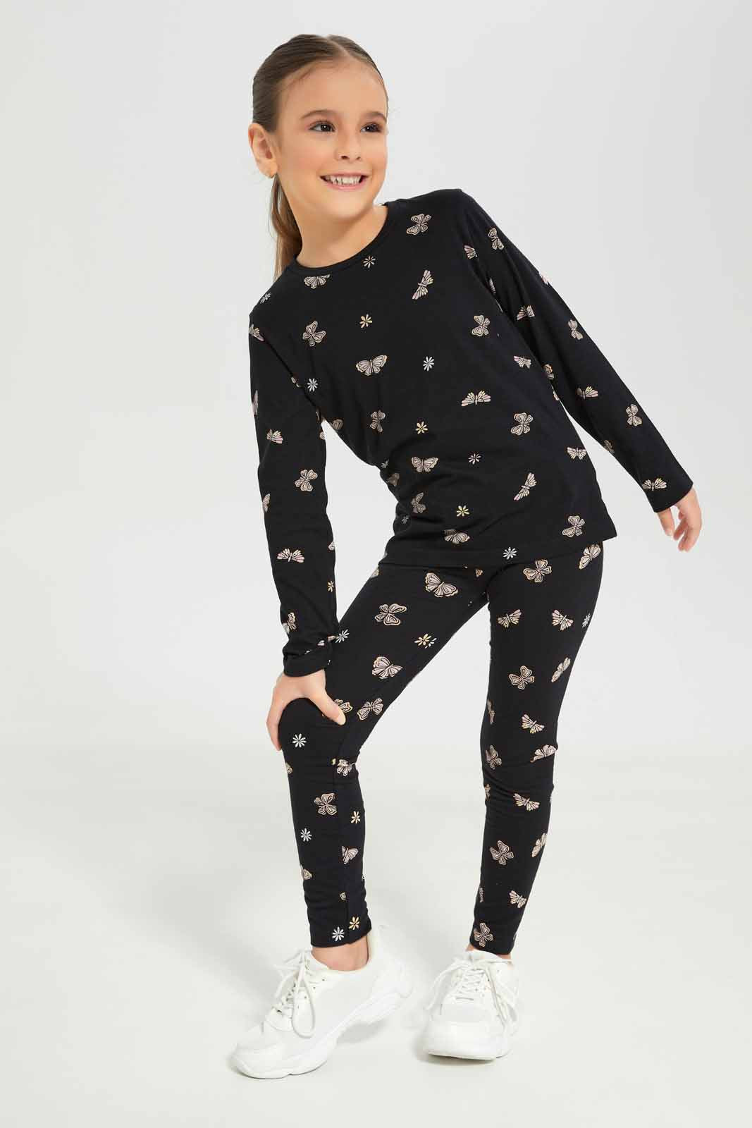 Redtag-Girls-Black/Peach-2-Pack-Leggings-Category:Leggings,-Colour:Assorted,-Deals:New-In,-Dept:Girls,-Filter:Girls-(2-to-8-Yrs),-GIR-Leggings,-New-In-GIR-APL,-Non-Sale,-S23A,-Section:Girls-(0-to-14Yrs),-VLM-Girls-2 to 8 Years