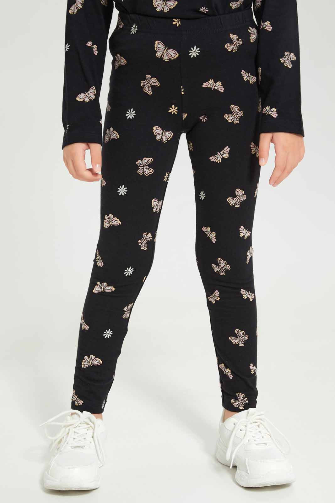 Redtag-Girls-Black/Peach-2-Pack-Leggings-Category:Leggings,-Colour:Assorted,-Deals:New-In,-Dept:Girls,-Filter:Girls-(2-to-8-Yrs),-GIR-Leggings,-New-In-GIR-APL,-Non-Sale,-S23A,-Section:Girls-(0-to-14Yrs),-VLM-Girls-2 to 8 Years